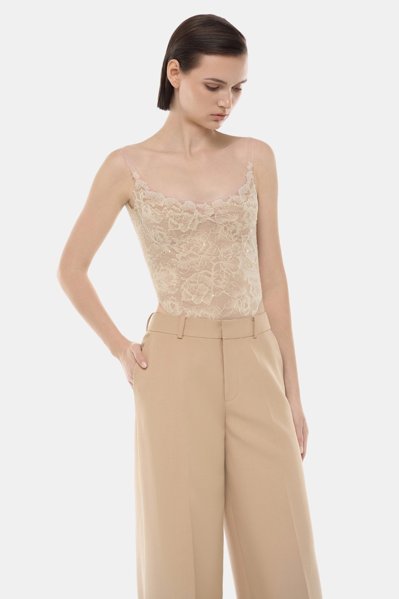 Beige Sheer Lace Top - Montsand