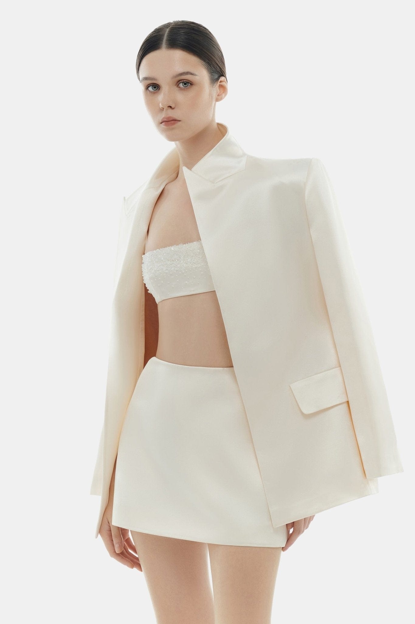 Beige Silk Blazer - Montsand