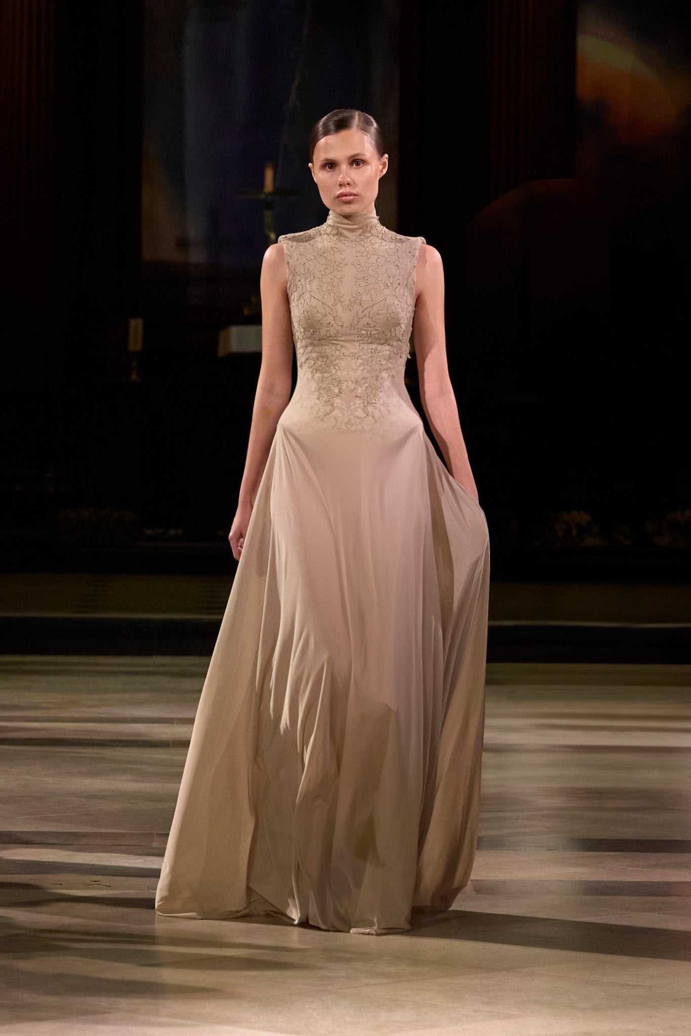 Beige Sleeveless Jacquard Maxi Dress - Montsand