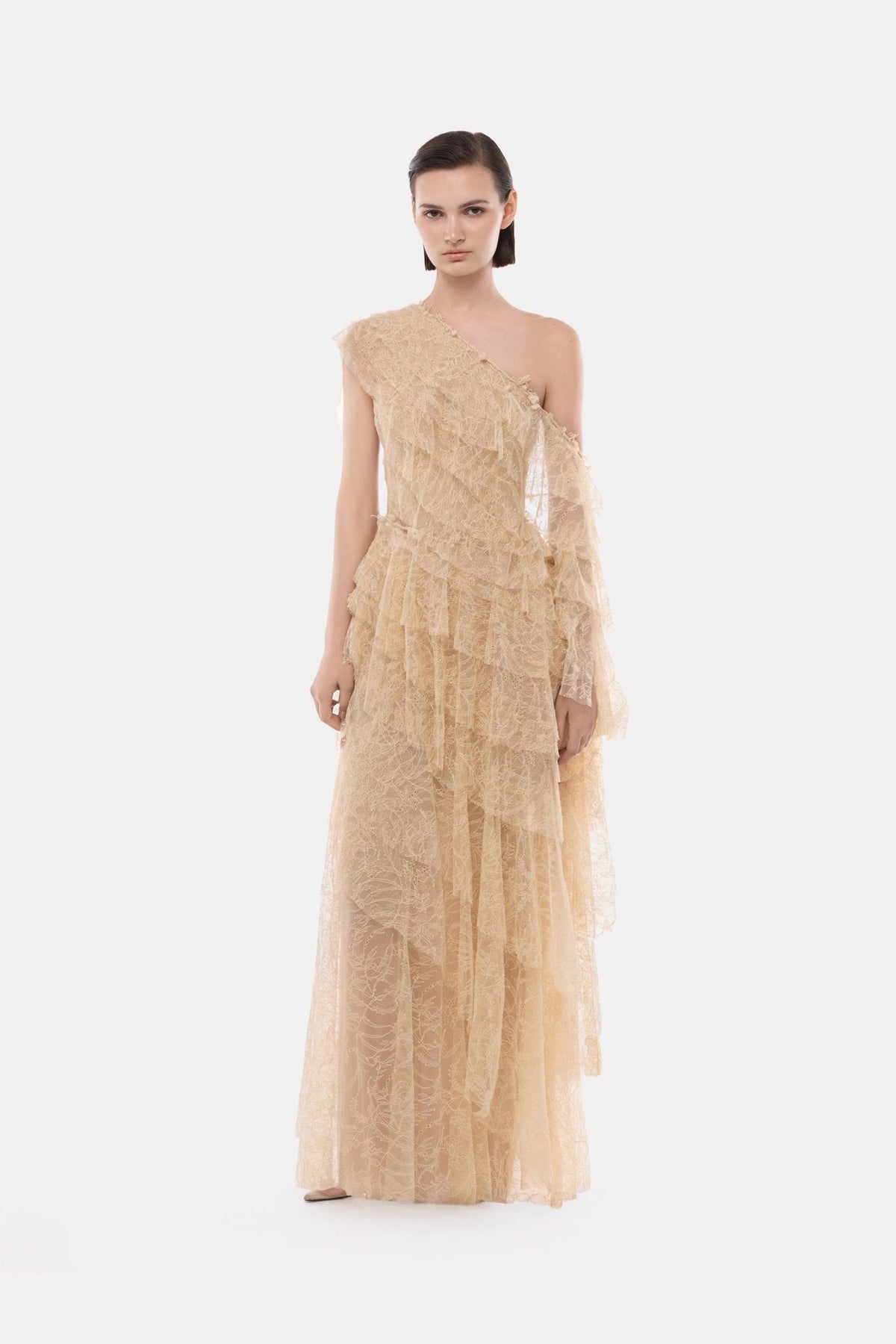 Beige Tiered Asymmetrical Dress - Montsand