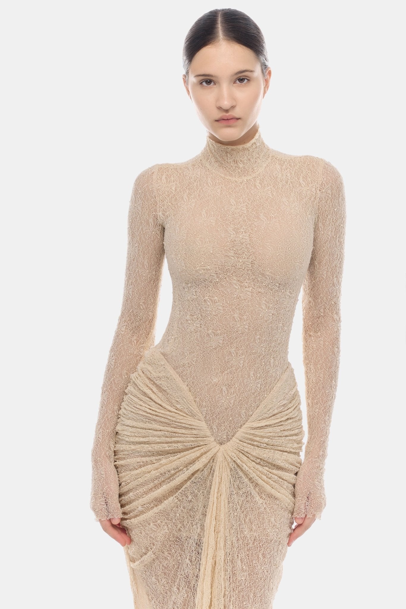 Beige Twisted Bodycon Dress XS