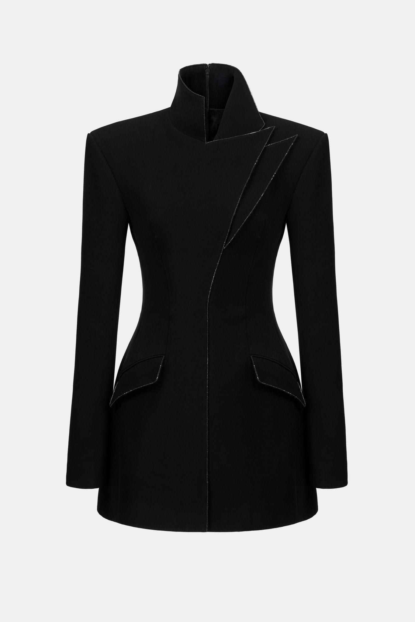 Black Asymmetrical Crystal Beaded Dress - Montsand