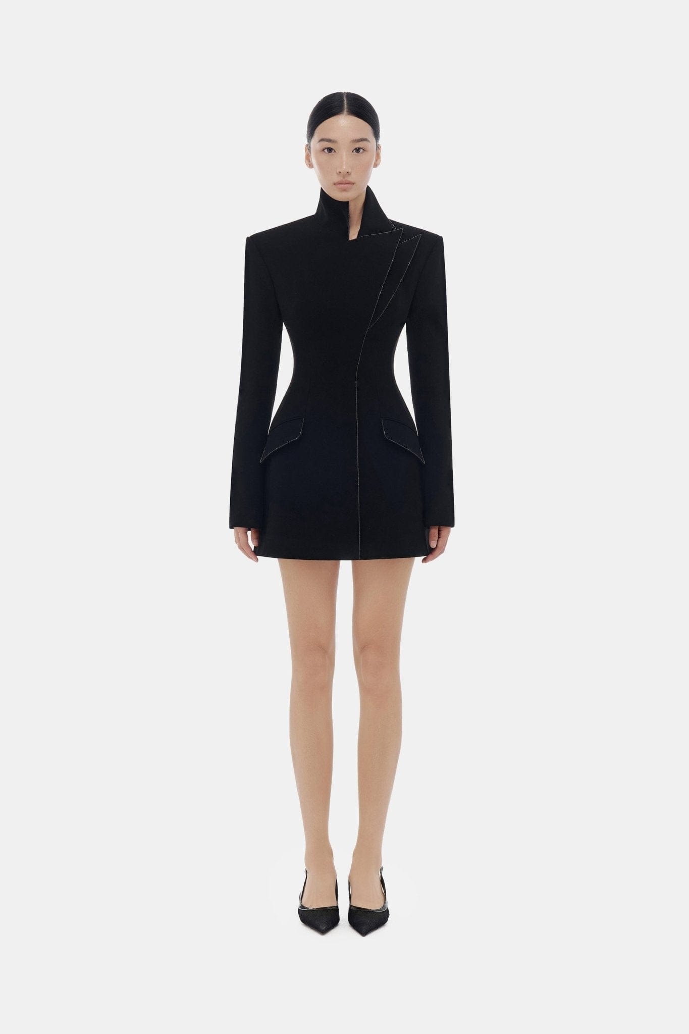 Black Asymmetrical Crystal Beaded Dress - Montsand