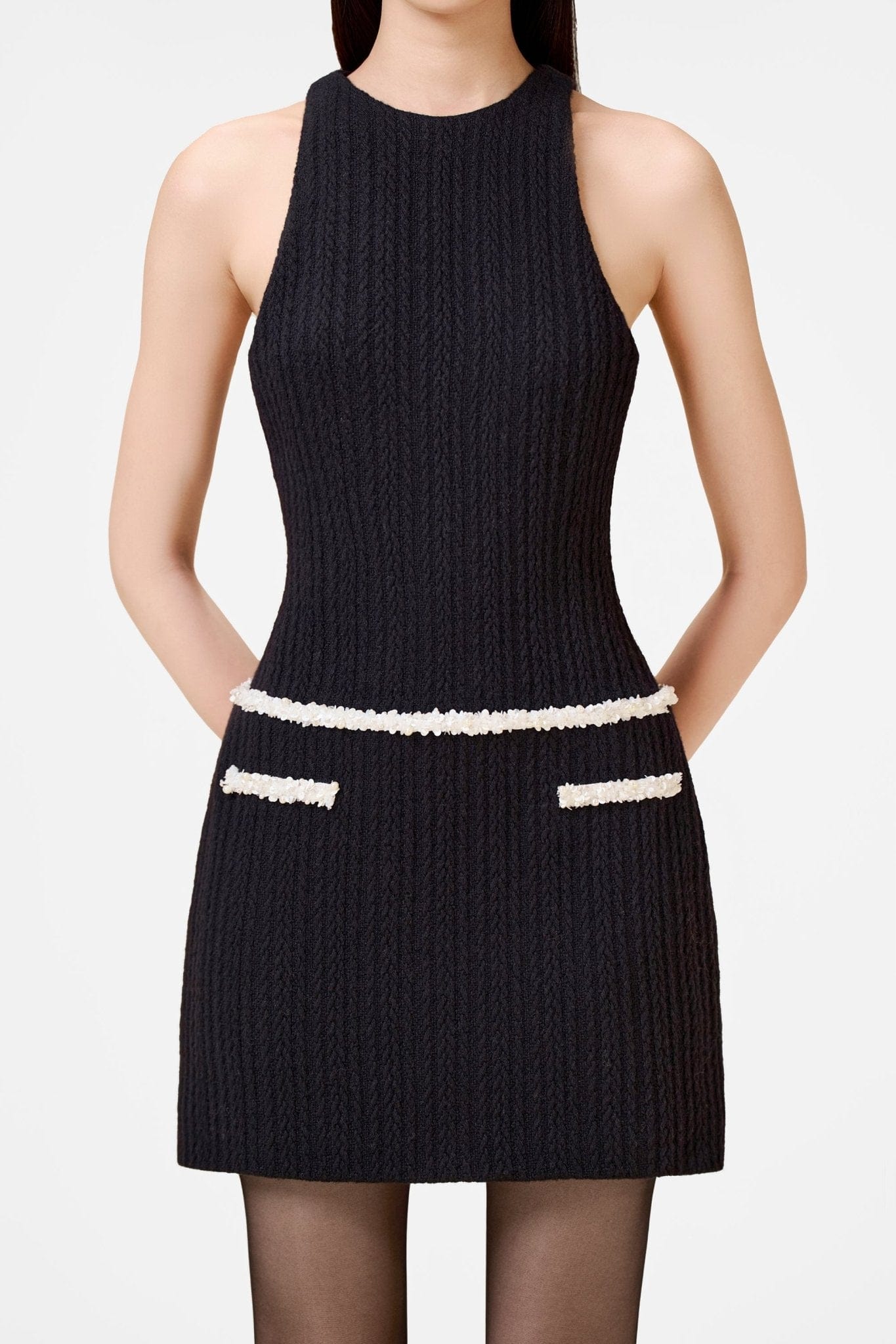 Black Beaded Knit Dress - Montsand