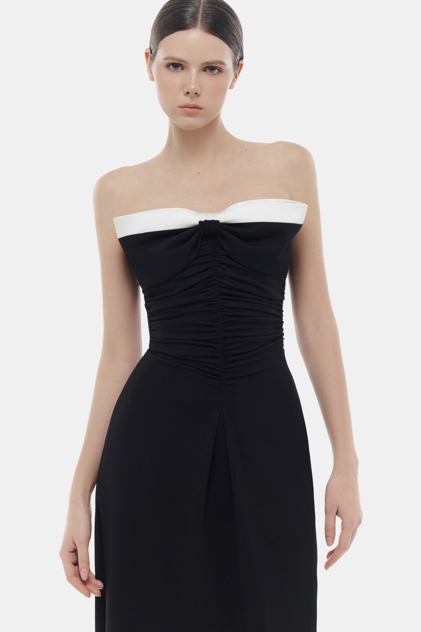 Black Bow Ruched Maxi Dress Dresses Montsand