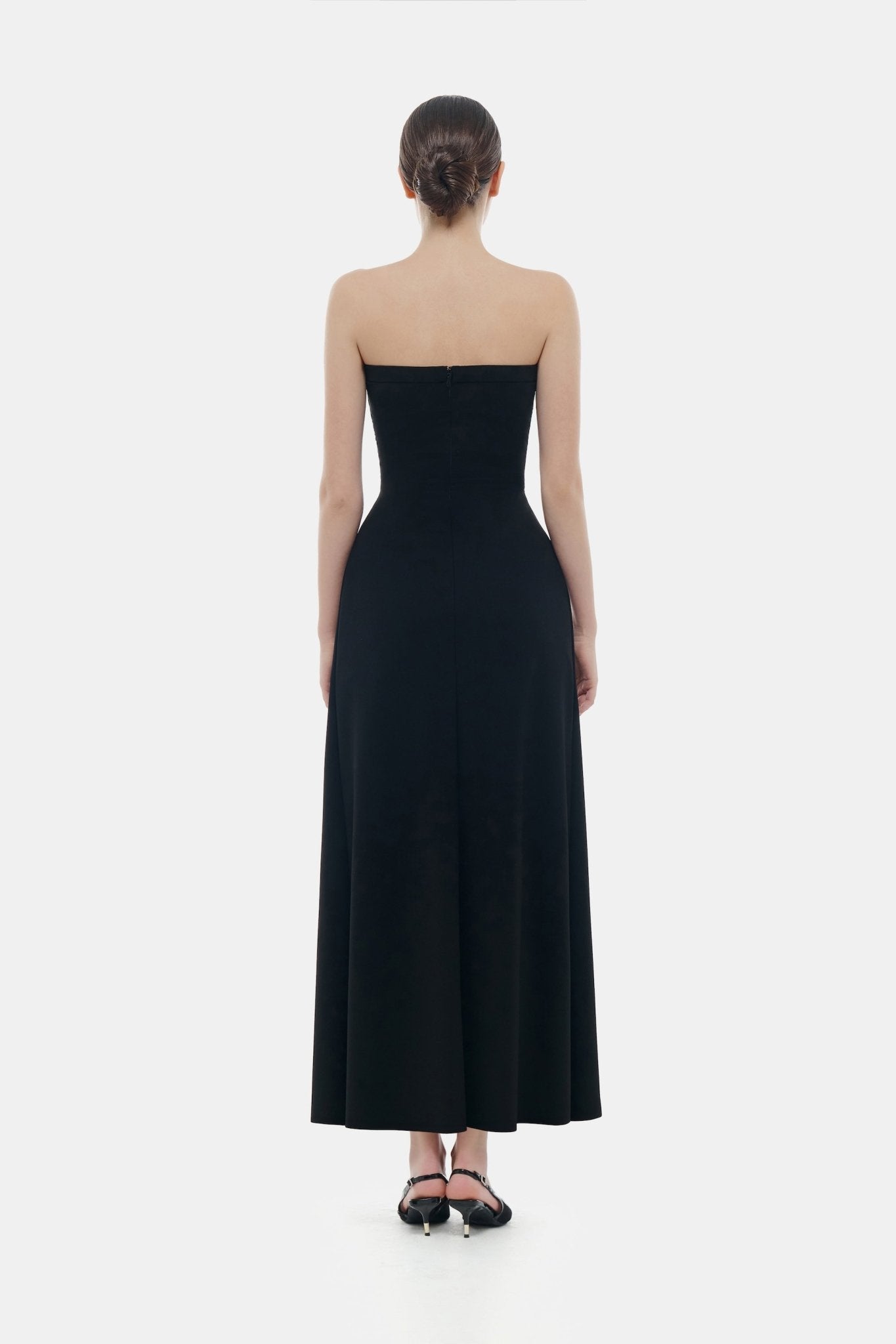 Black Bow Ruched Midi Dress Dresses Montsand