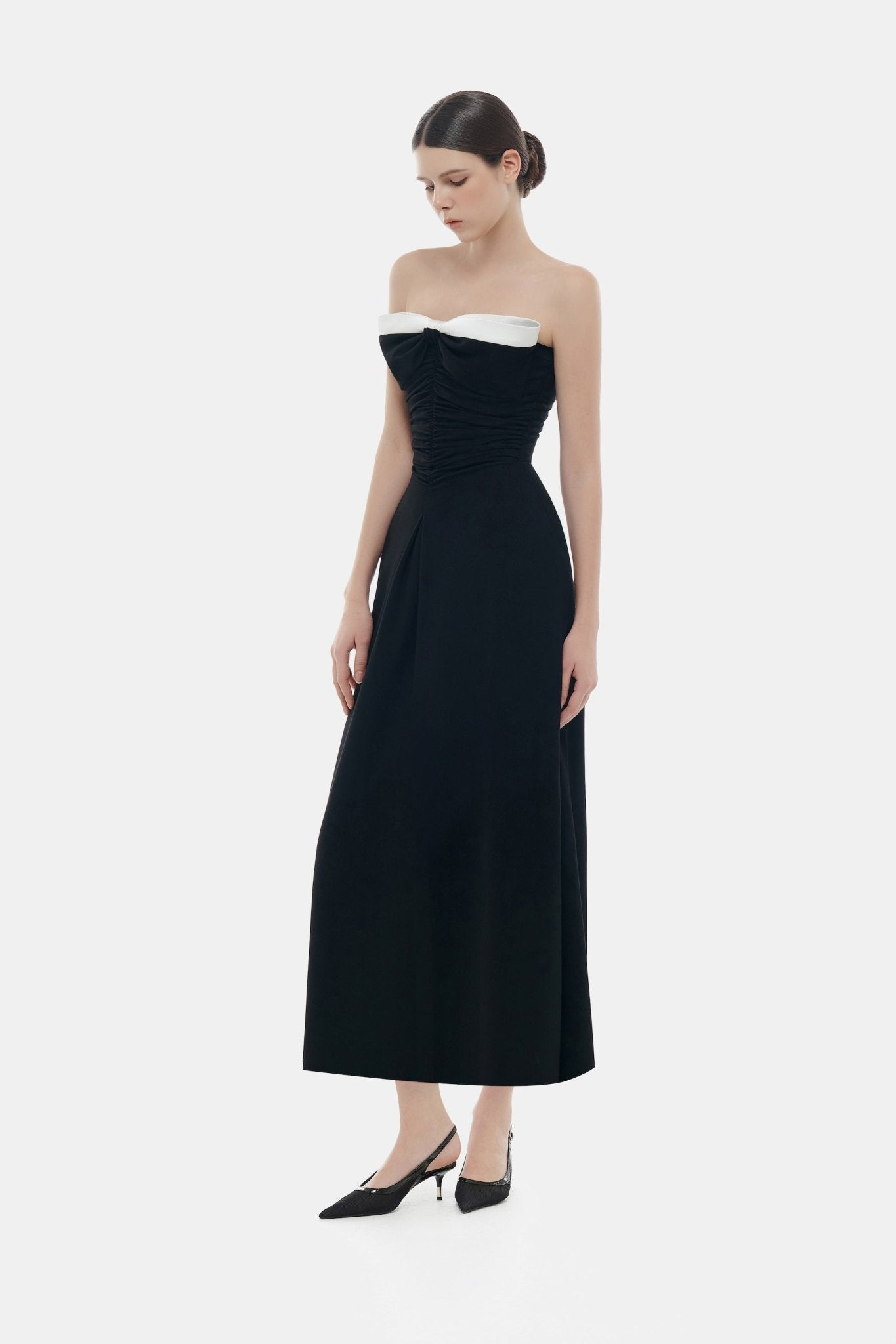 ruched midi dress black Women's Black Chiffon Cowl Ruched Midi Dress