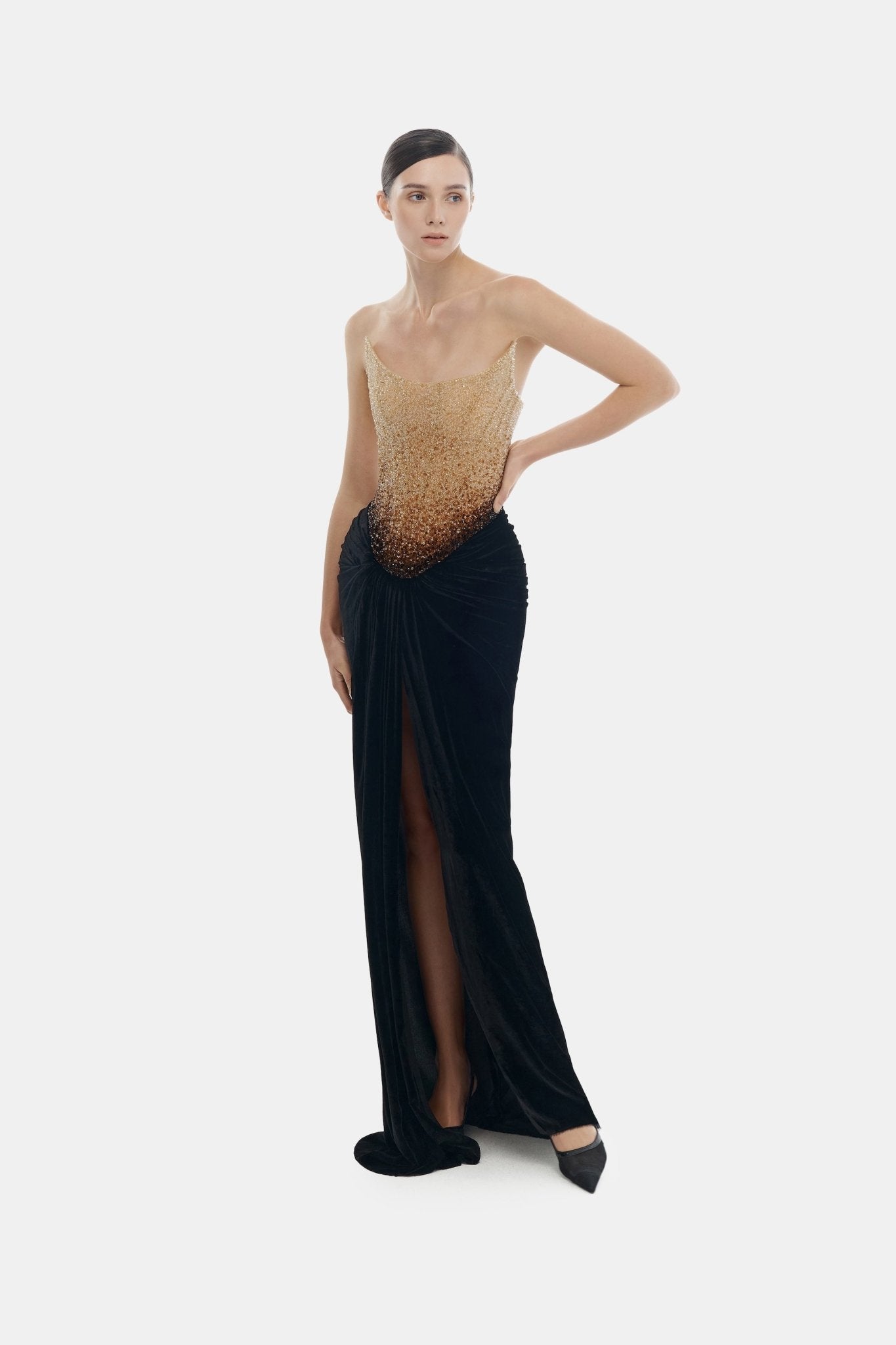 Black Champagne Crystalized Dress - Montsand