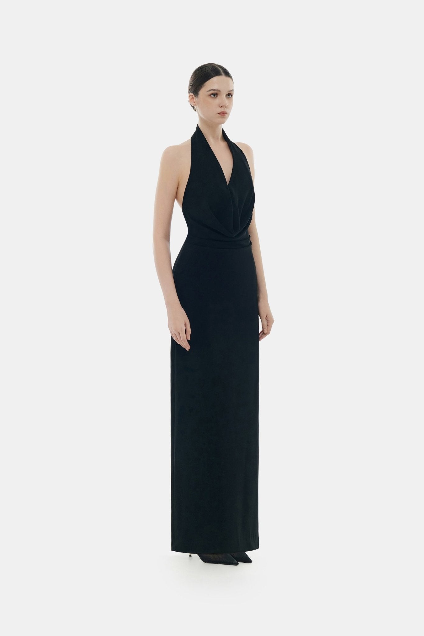 Black Cowl - neck Midi Dress - Montsand
