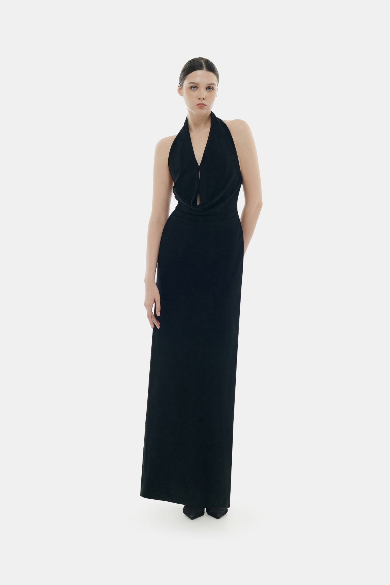 Black Cowl - neck Midi Dress - Montsand