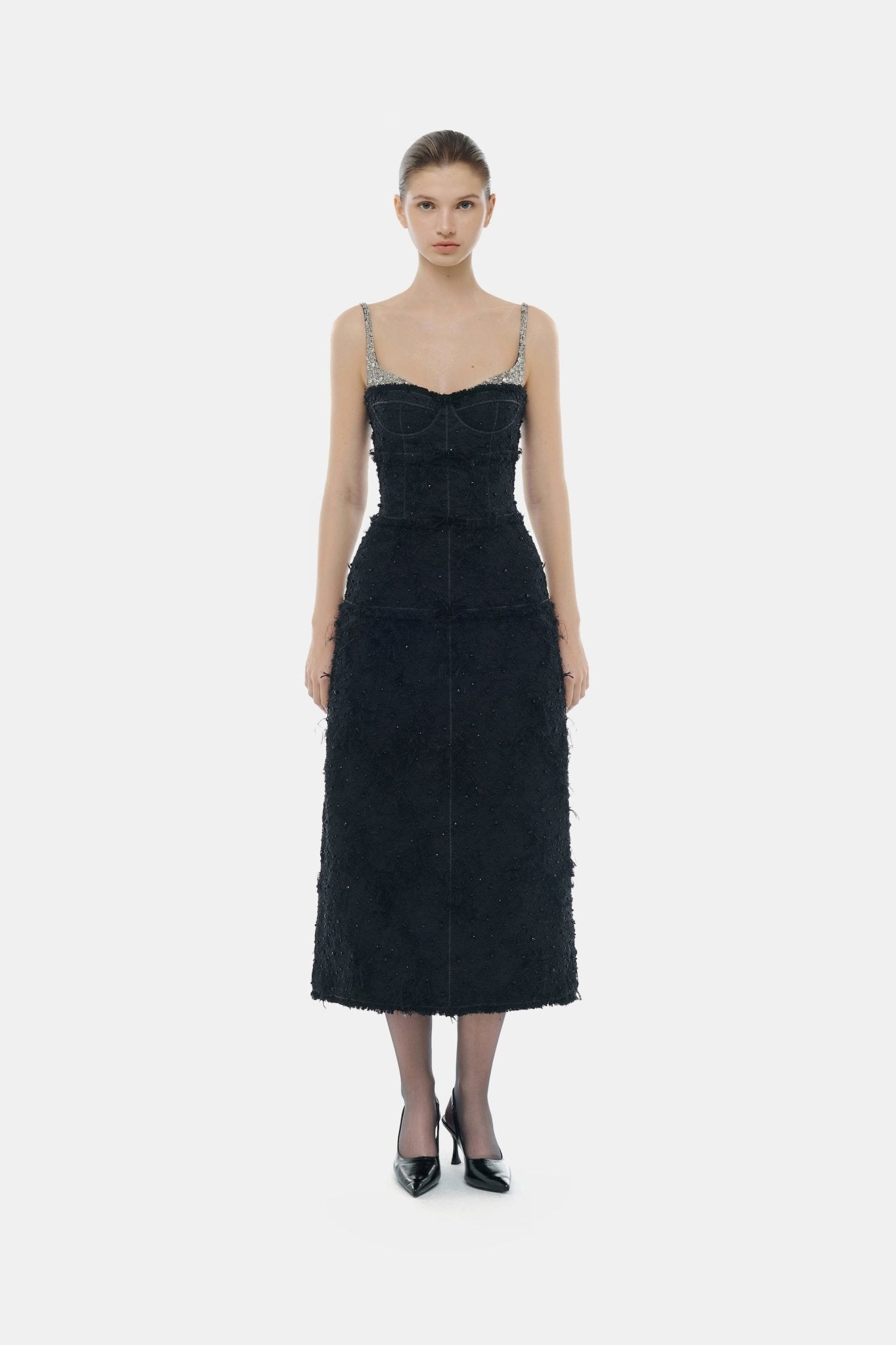 Black Crystal Beaded Dress - Montsand