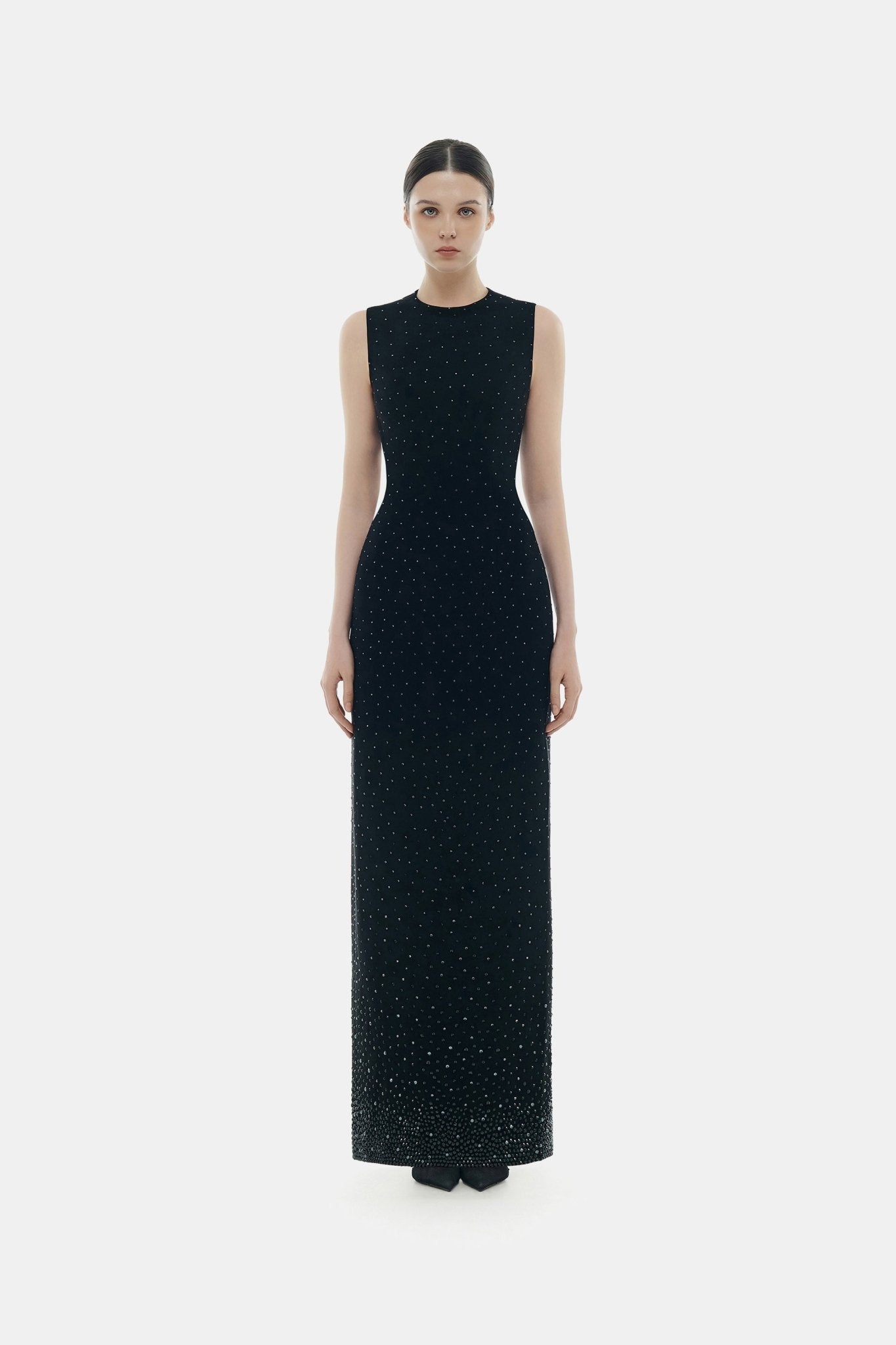Black Crystal Beaded Maxi Dress - Montsand