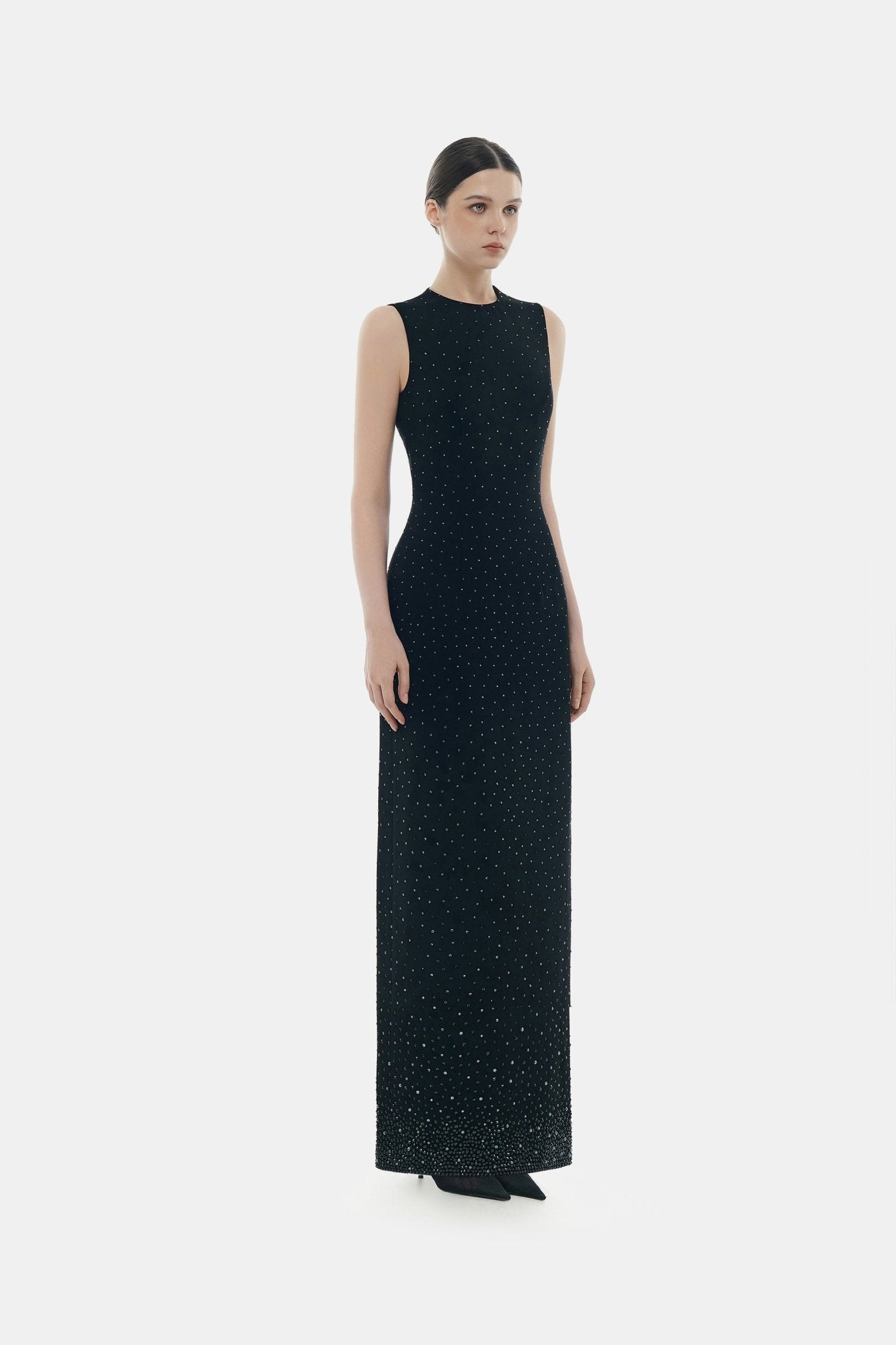 Black Crystal Beaded Maxi Dress - Montsand