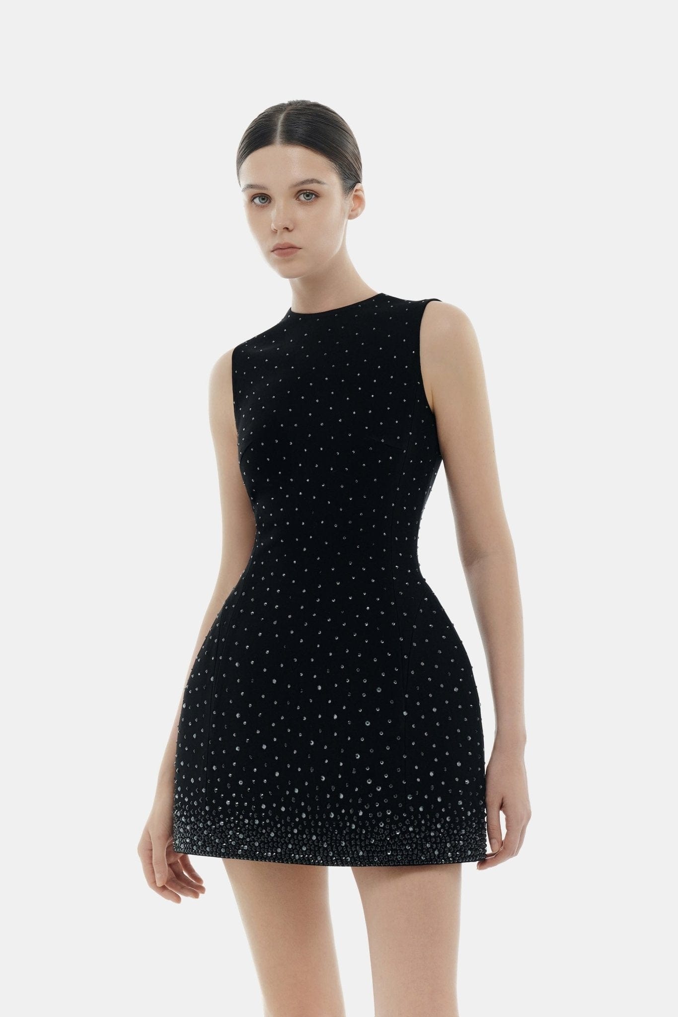 Black Crystal Beaded Mini Dress - Montsand