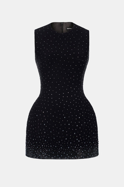 blue dress for baby girl Black Crystal Beaded Mini Dress XL