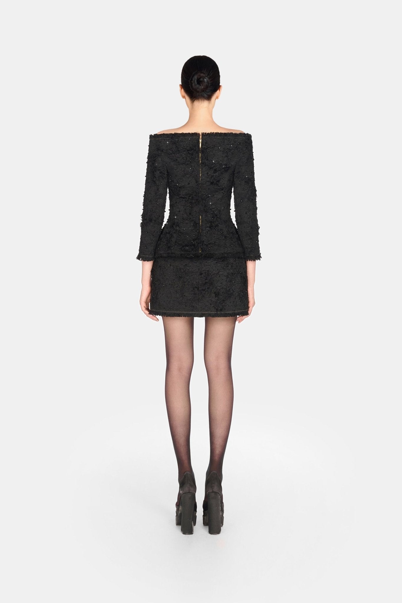 Black Crystal Beaded Mini Skirt - Montsand