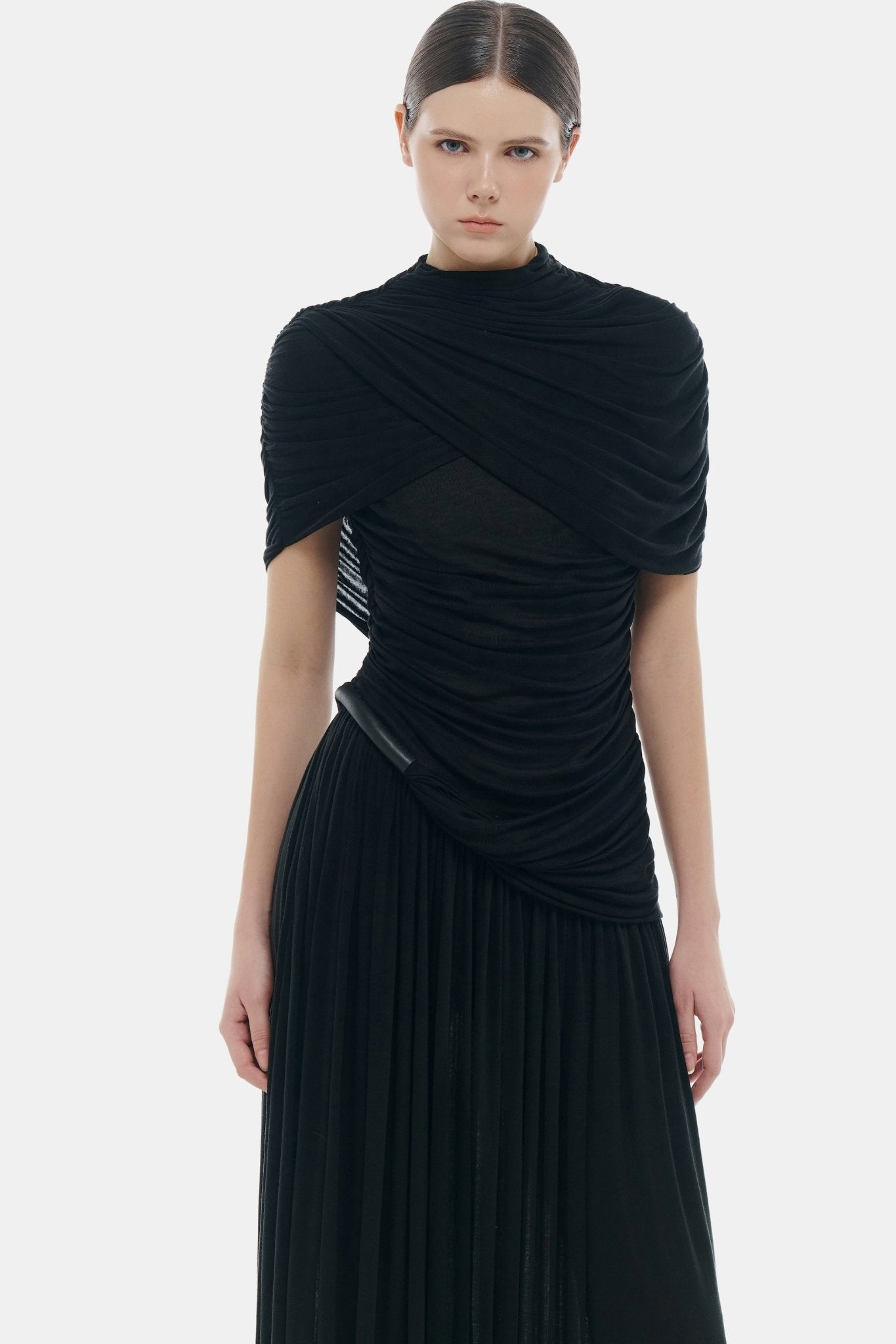Black Draped Cape Maxi Dress Dresses Montsand