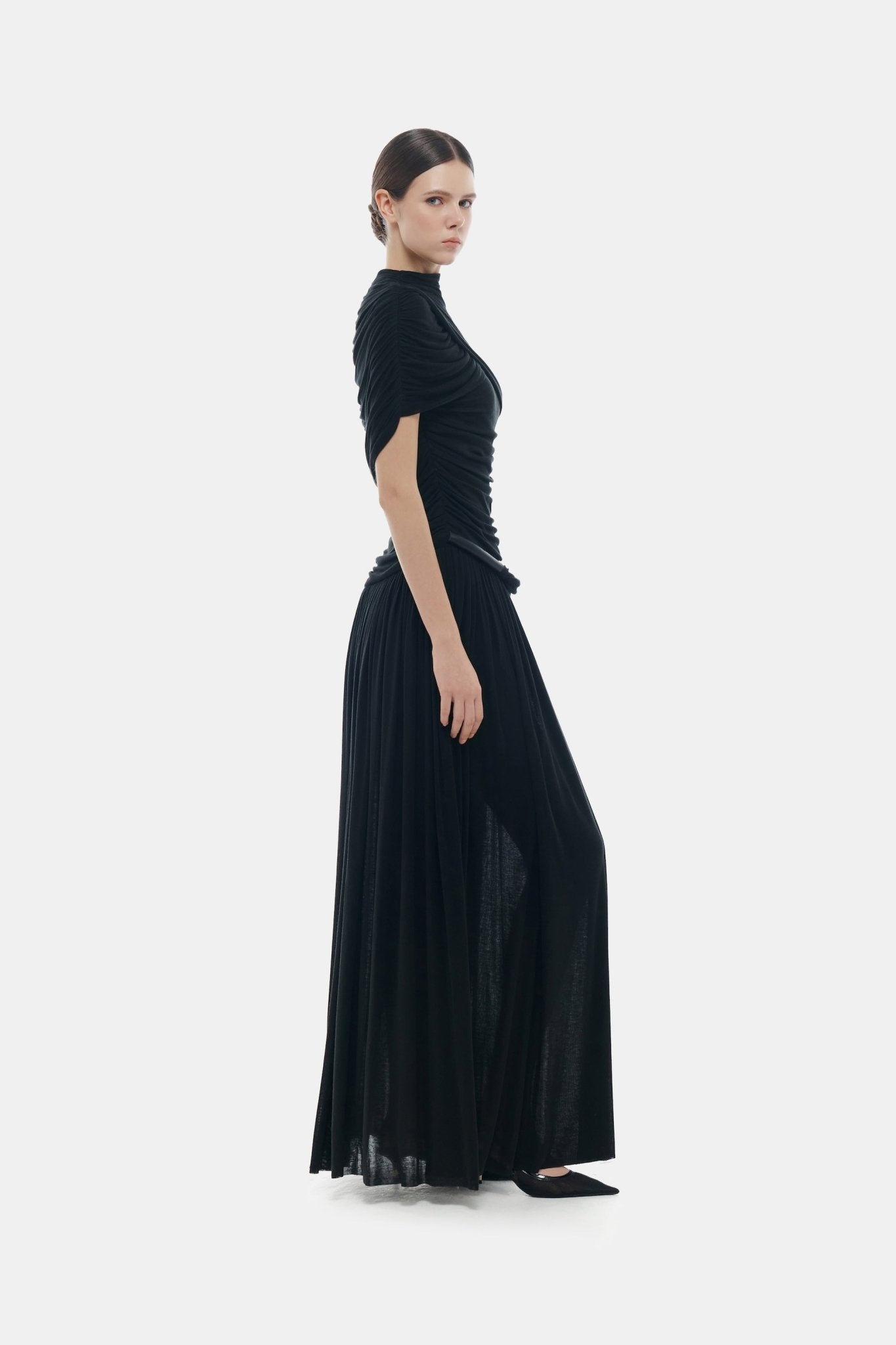 Black Draped Cape Maxi Dress Dresses Montsand
