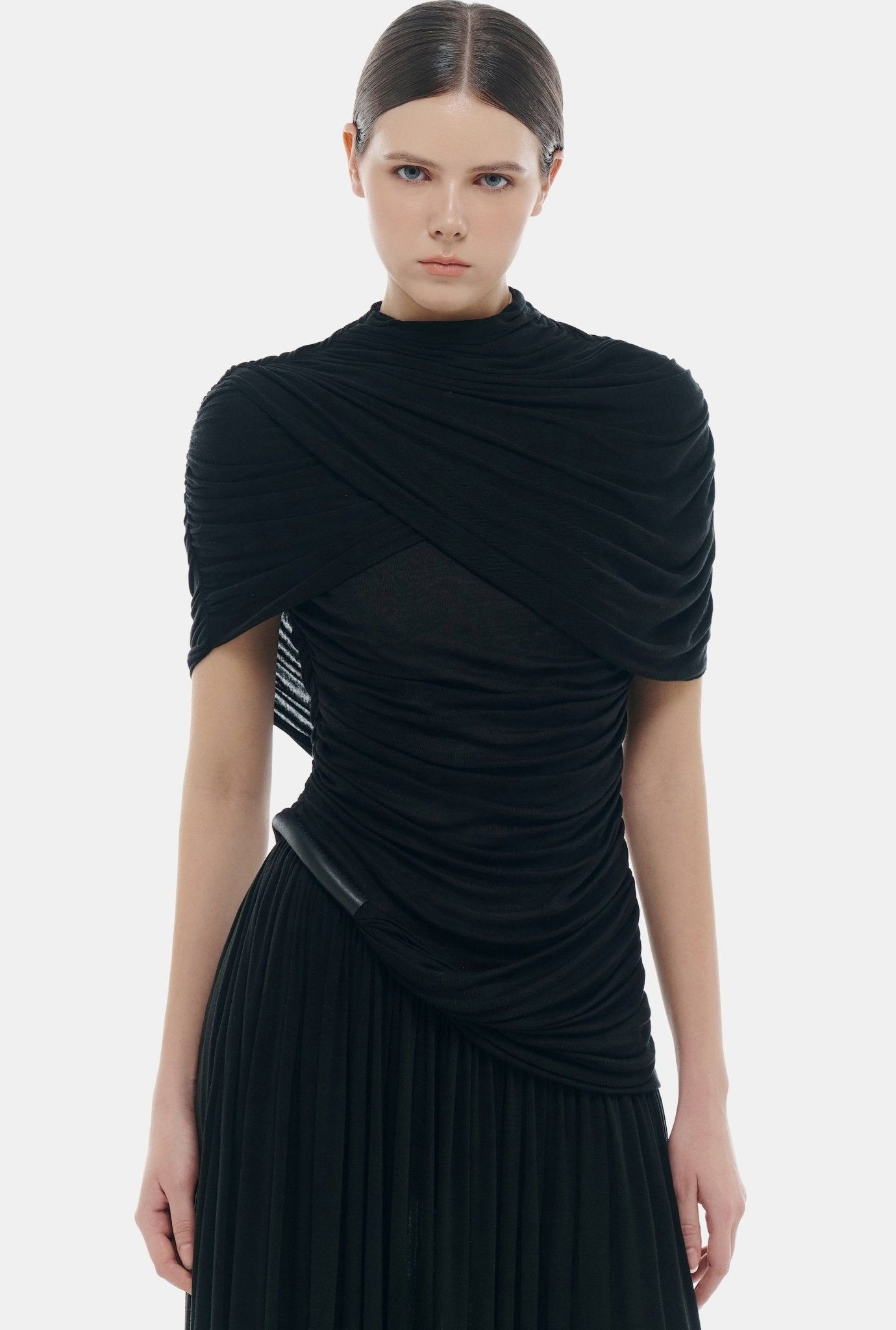 Black Draped Cape Mini Dress Dresses Montsand