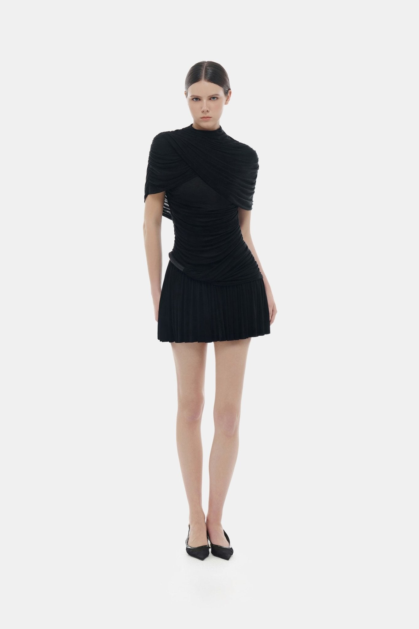 Black Draped Cape Mini Dress XXL