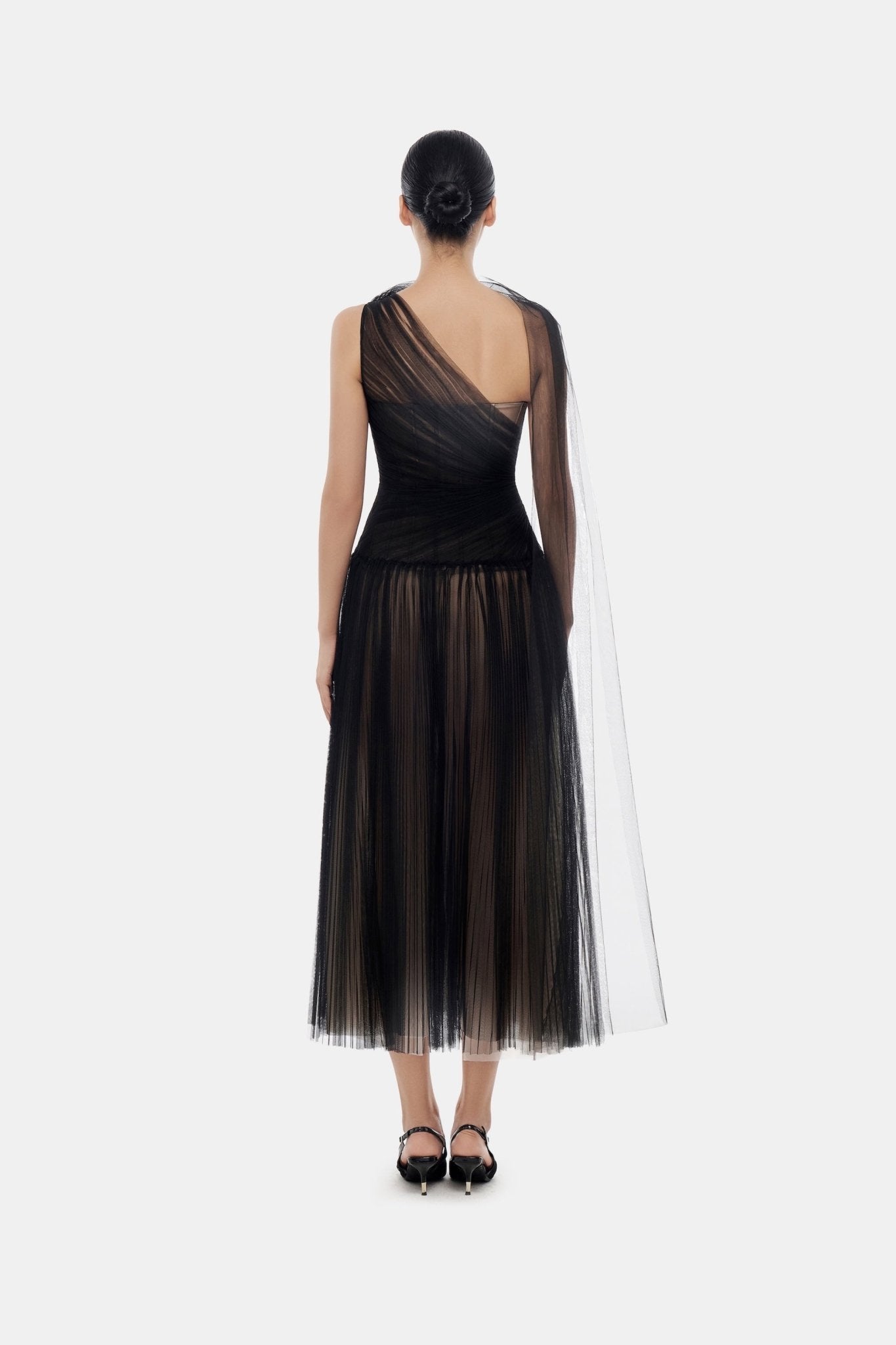 Black Draped Midi Dress - Montsand