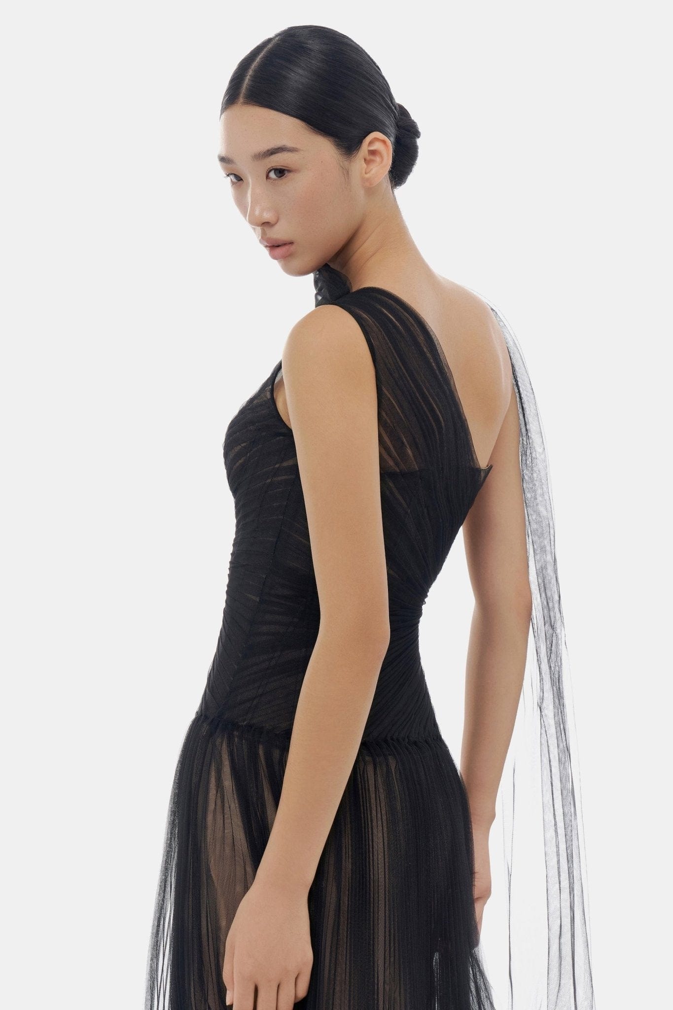 black draped midi dress Self-portrait Draped Midi Dress