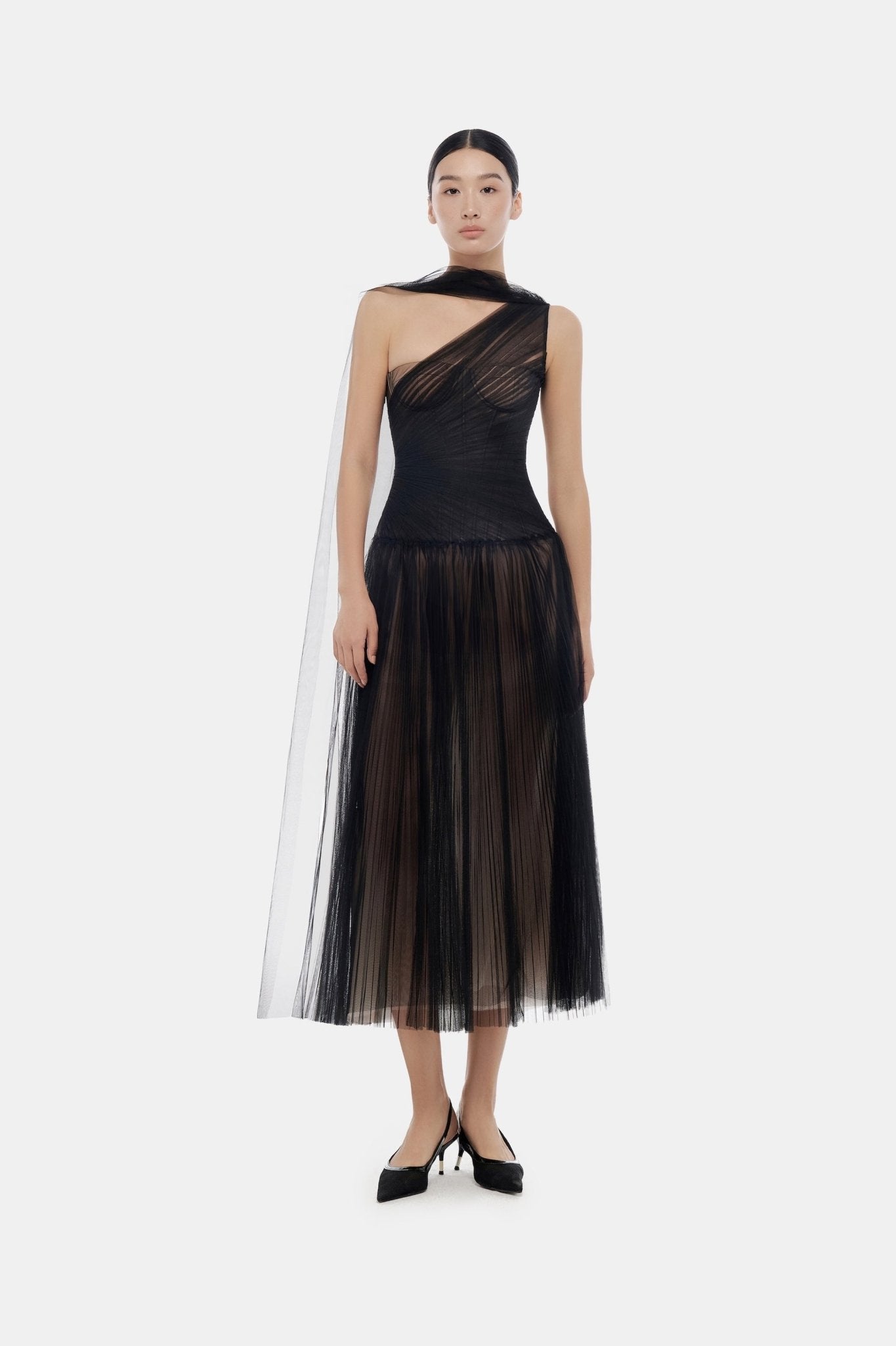 Black Draped Midi Dress - Montsand