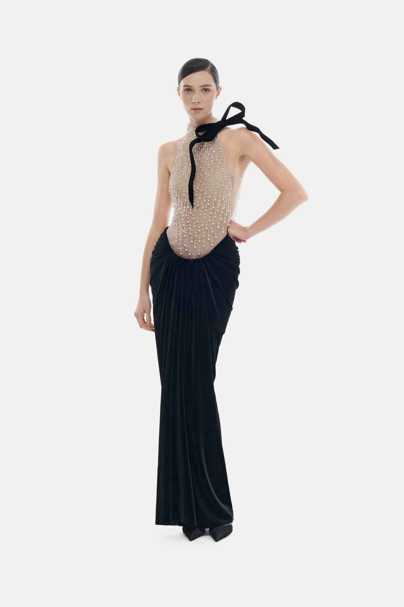 Black Draped Velvet Skirt - Montsand