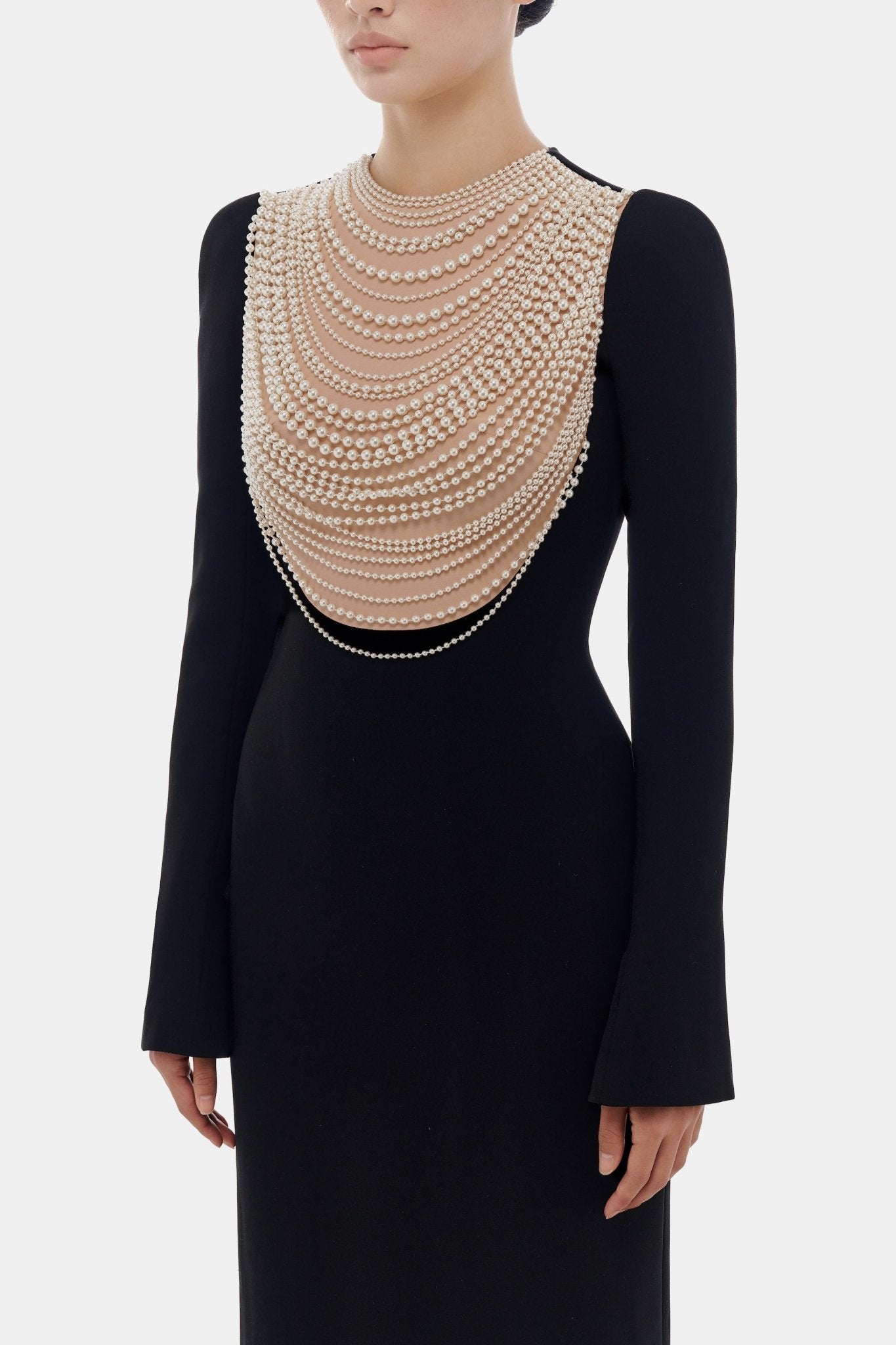 Black Faux - pearl Embellished Dress - Montsand