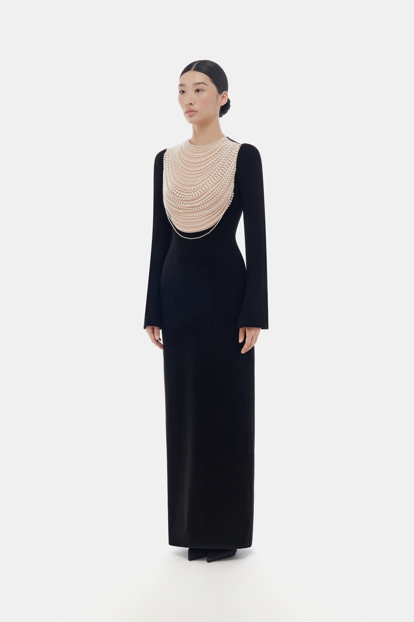 Black Faux-pearl Embellished Dress