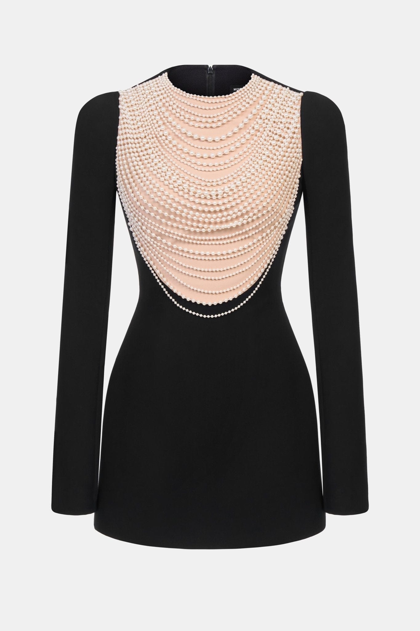 Black Faux - pearl Embellished Mini Dress - Montsand