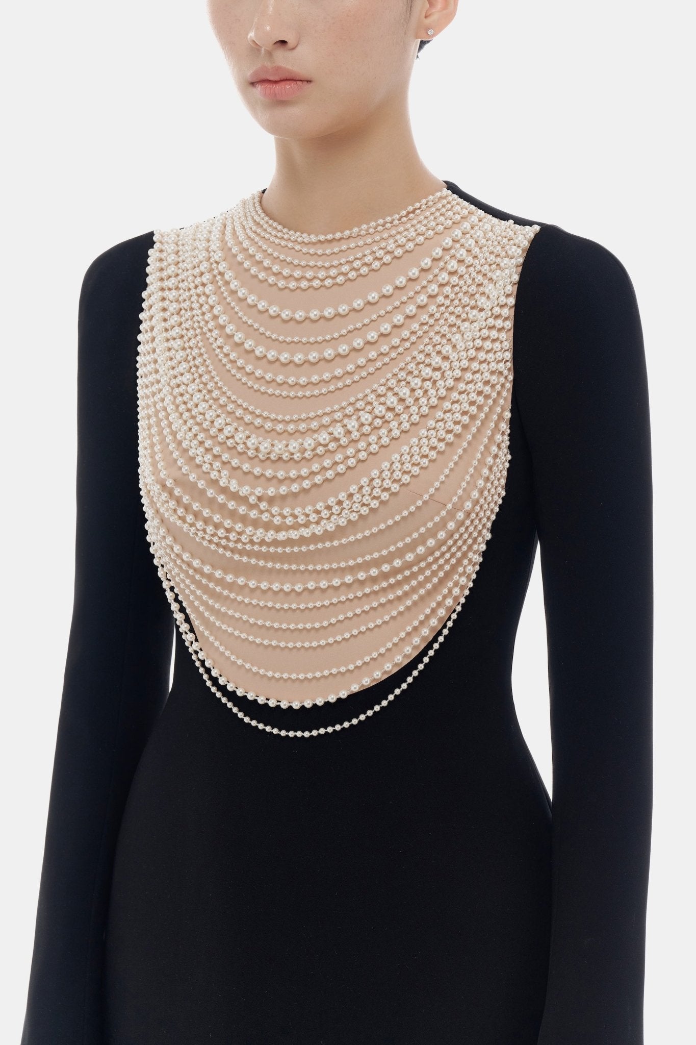 Black Faux - pearl Embellished Mini Dress - Montsand