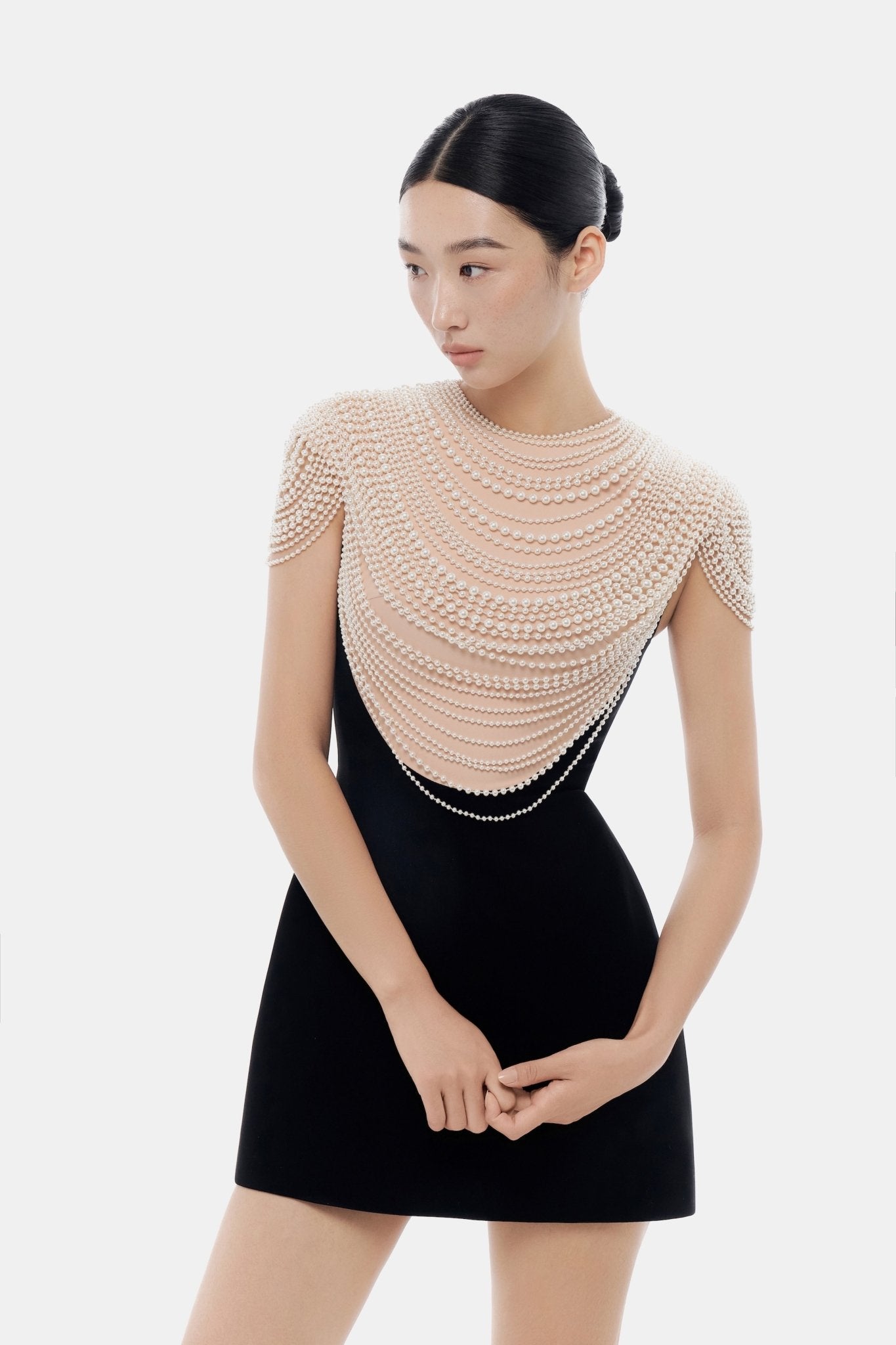 Black Faux - pearl Embellished Sleeveless Dress - Montsand