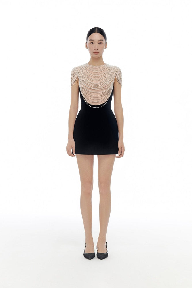 Black Faux - pearl Embellished Sleeveless Dress - Montsand