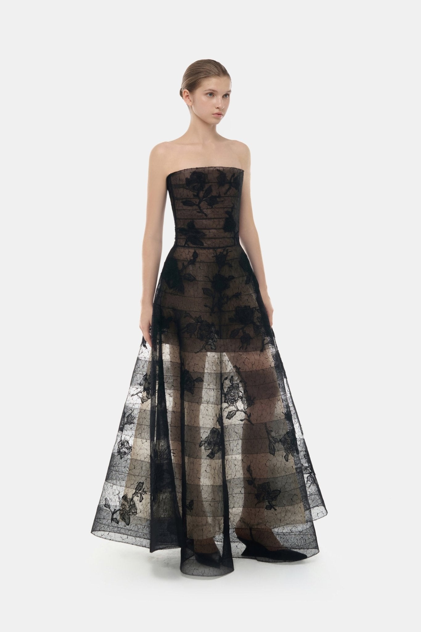 Black Floral Appliqu Maxi Dress XS Black Floral Appliqu Maxi Dress XS
