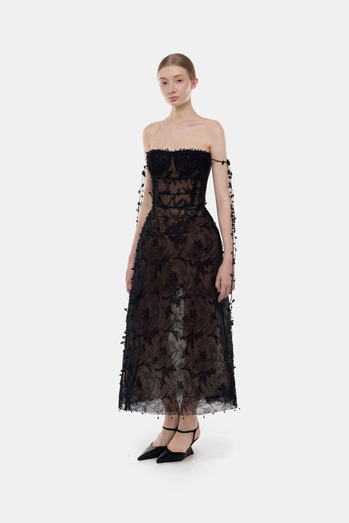 Black Floral String Midi Dress - Montsand