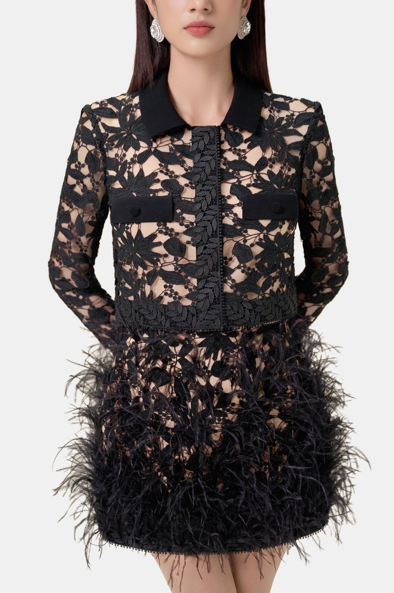Black Long Ostrich Feather Skirt - Montsand