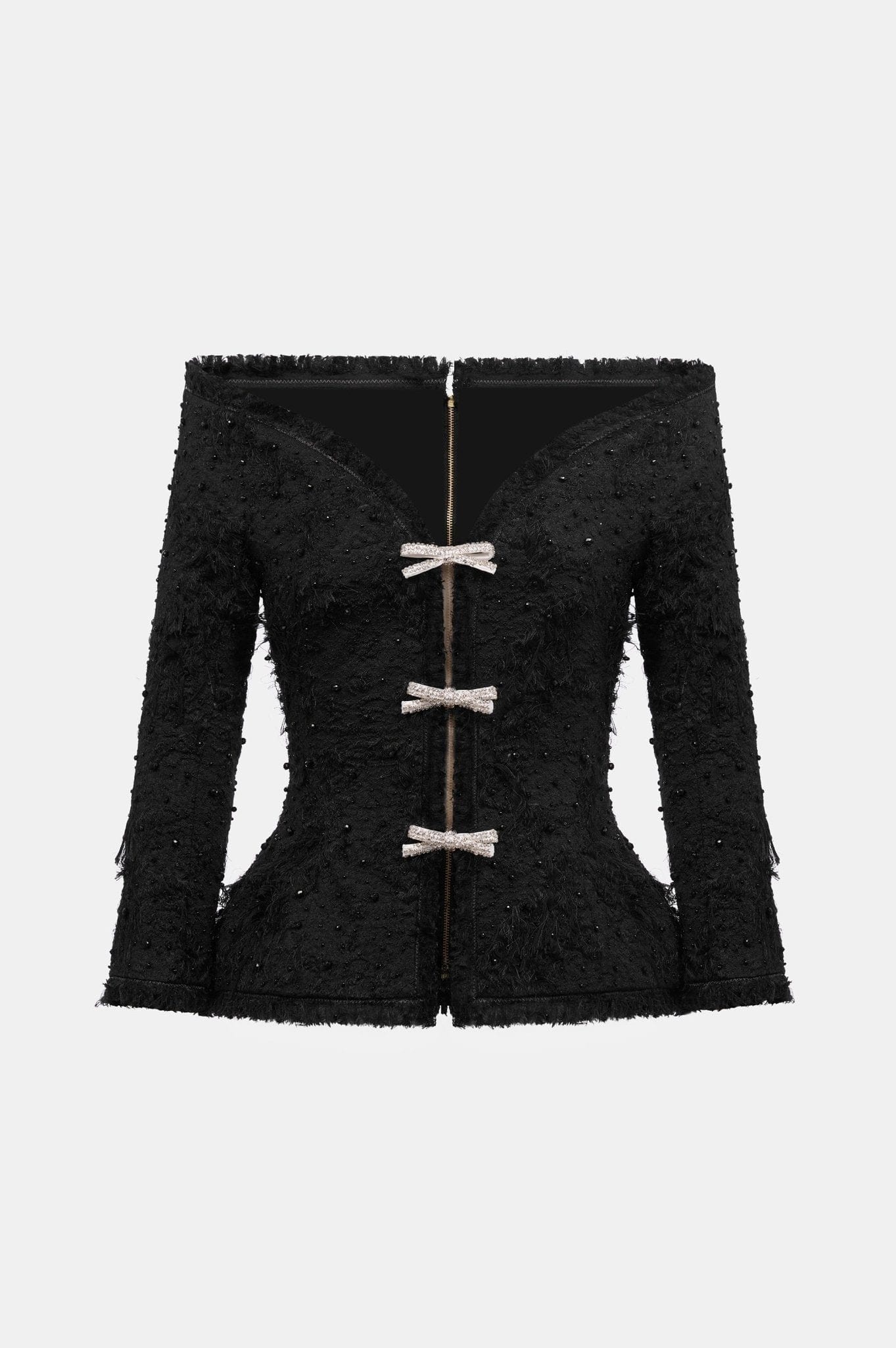 Black Off - shoulder Crystal Beaded Blazer - Montsand