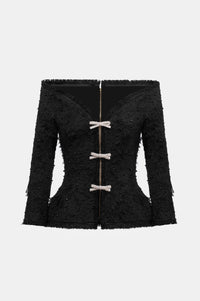 Black Off - shoulder Crystal Beaded Blazer - Montsand