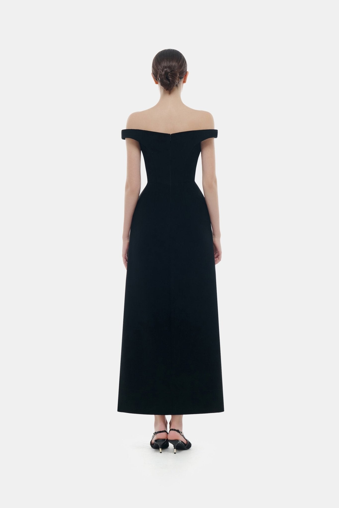 Black Off Shoulder Lace Detail Midi Dress XXL