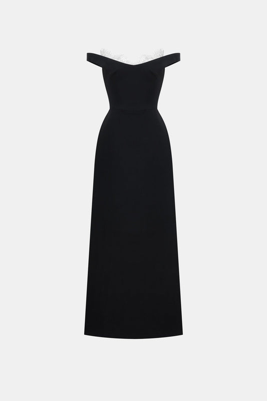 Black Off Shoulder Lace Detail Midi Dress Dresses Montsand