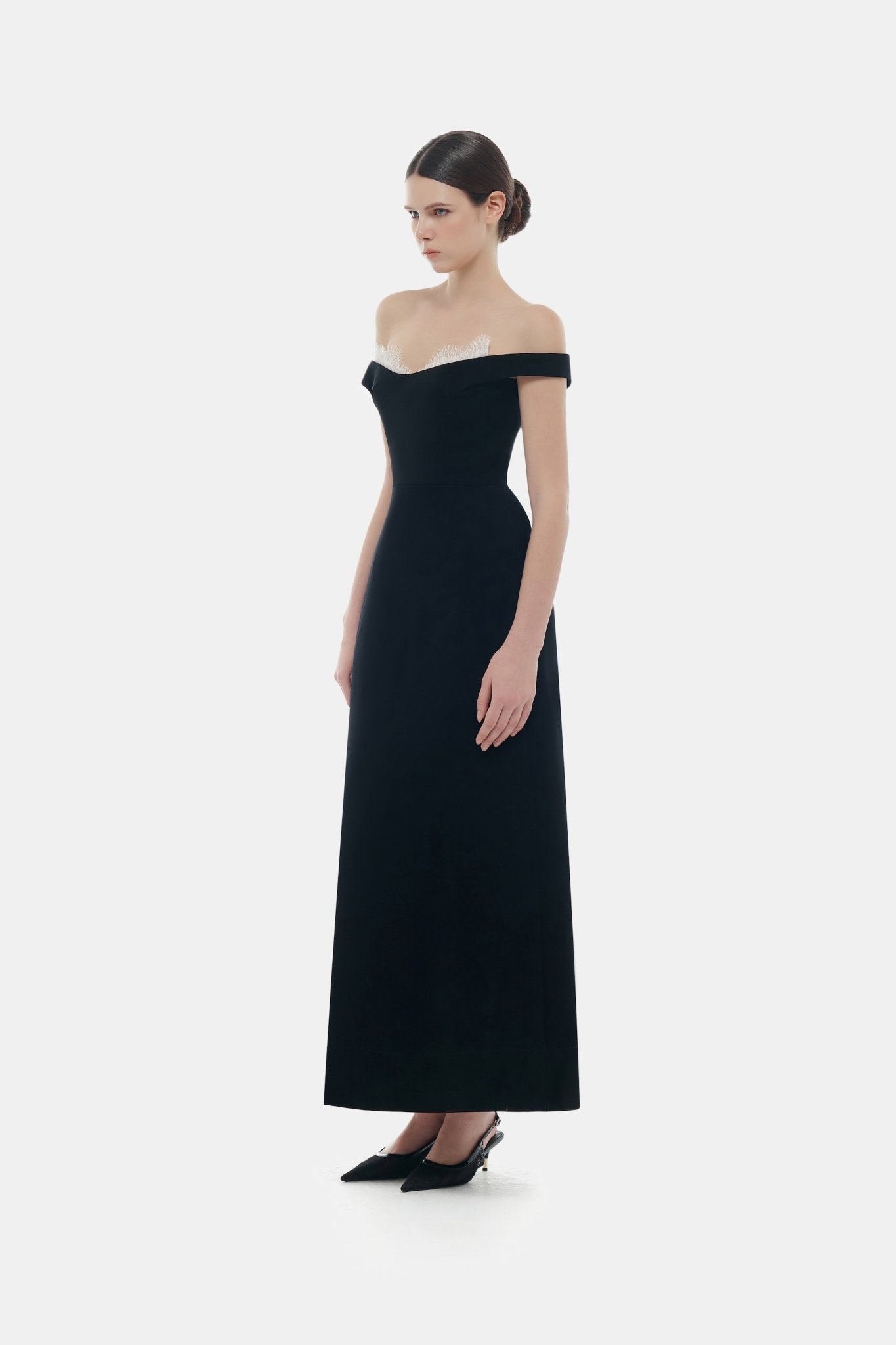 Black Off Shoulder Lace Detail Midi Dress XXL