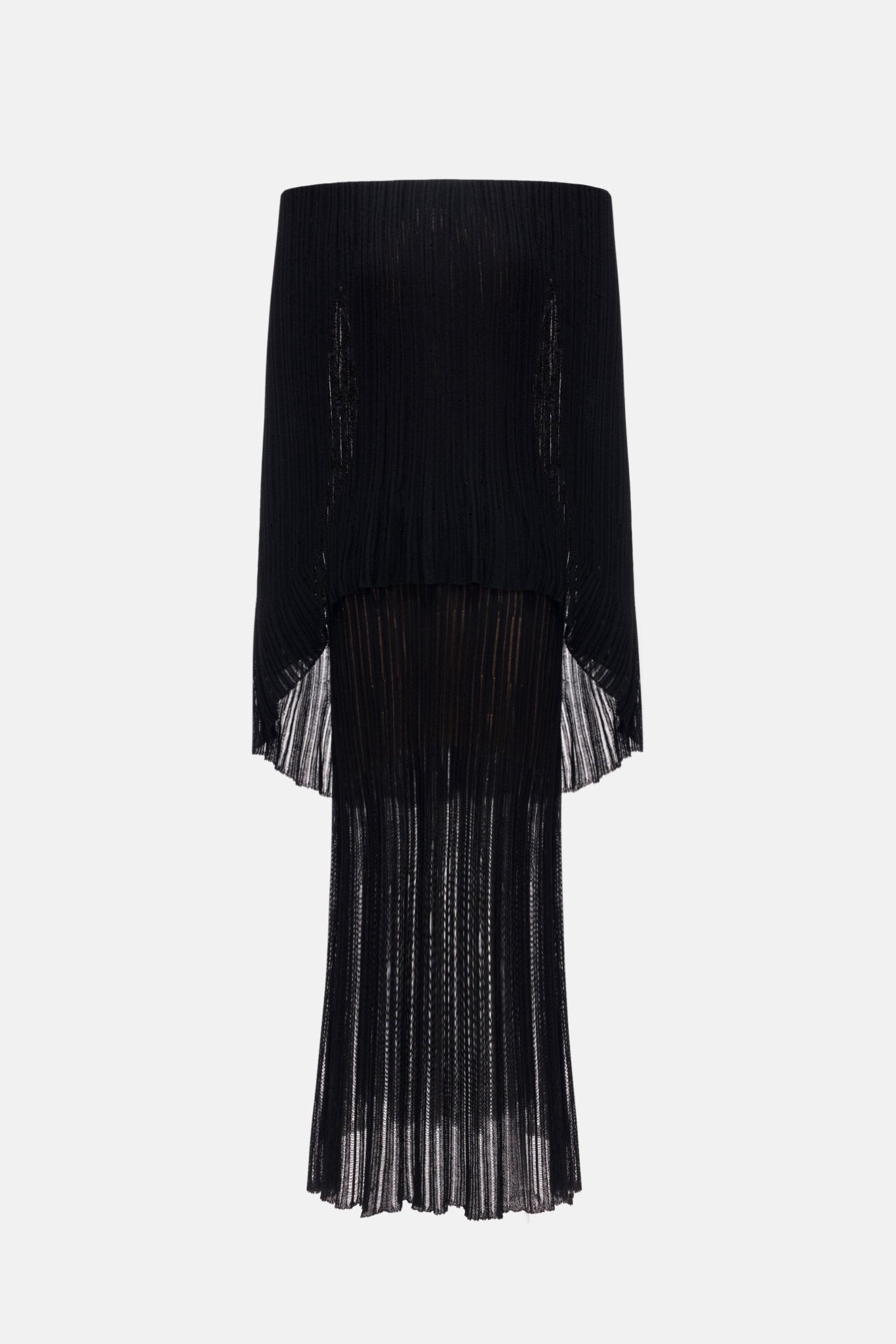 Black Off - Shoulder Pleated Maxi Dress - Montsand