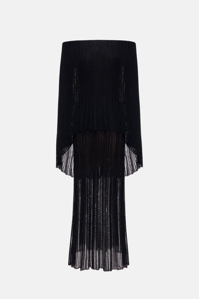 Black Off-Shoulder Pleated Maxi Dress S