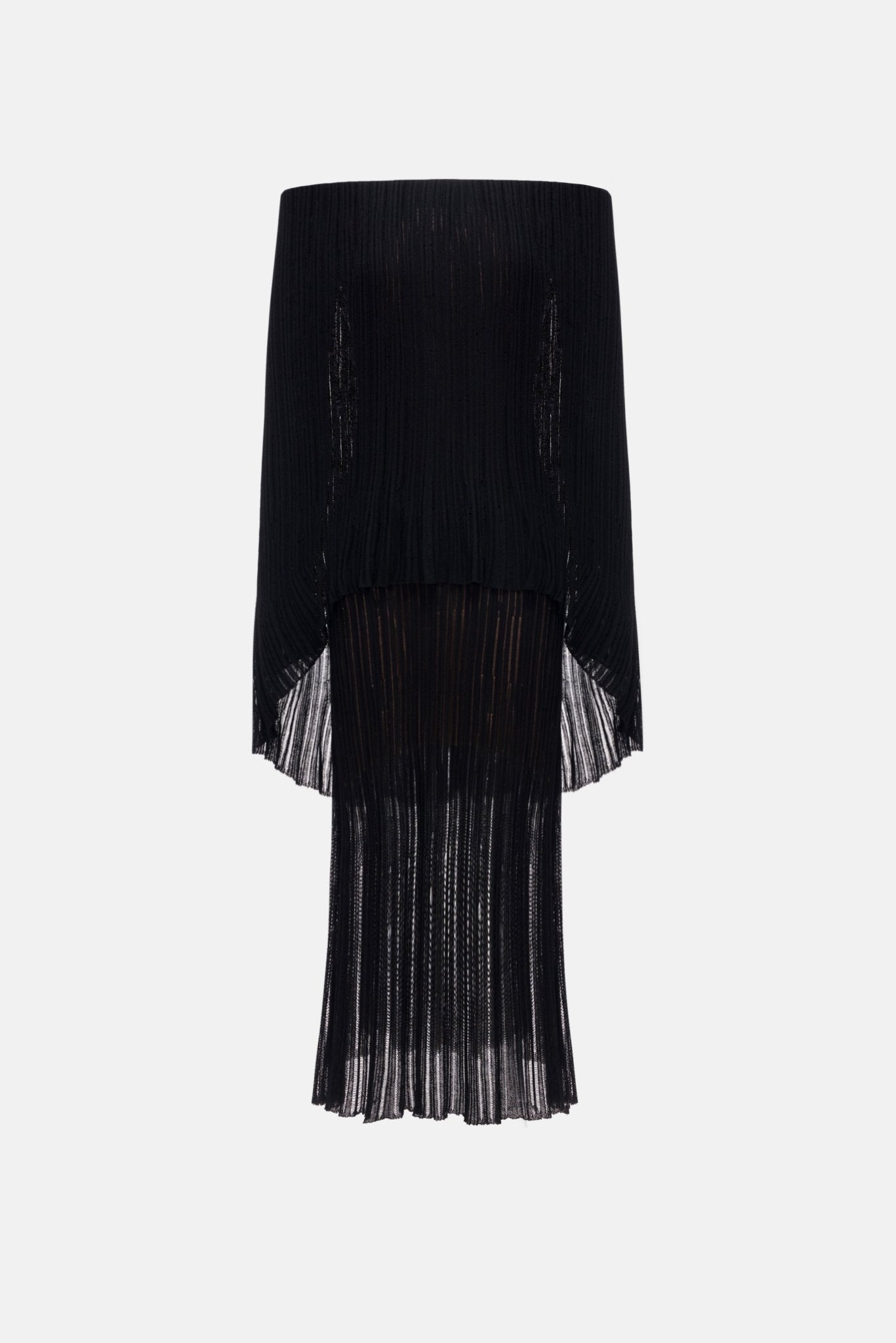 Black Off - Shoulder Pleated Midi Dress - Montsand