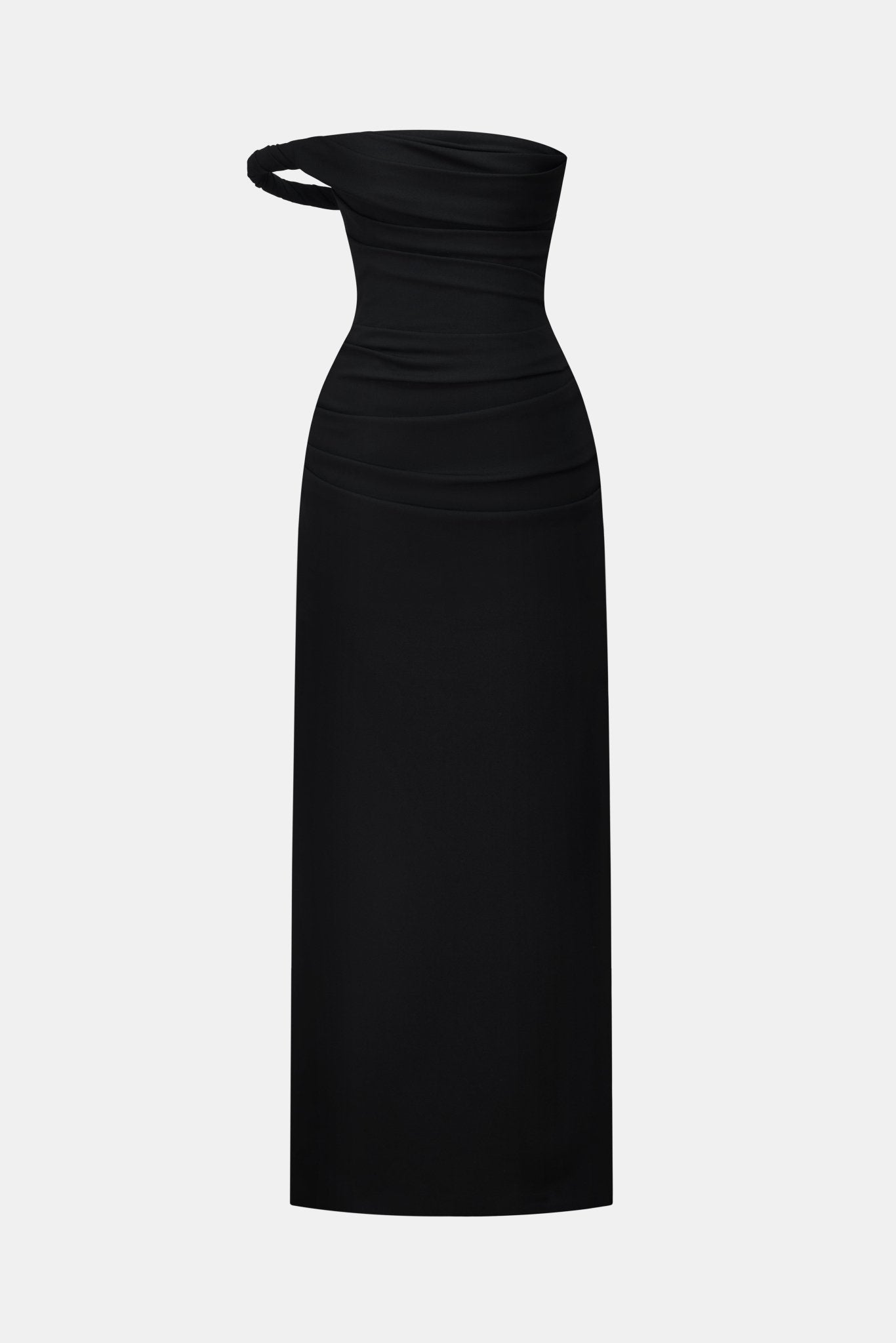 Black One-off Shoulder Draped Midi Dress L