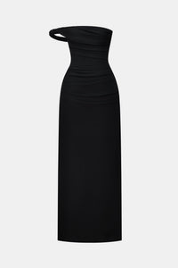 Black One-off Shoulder Draped Midi Dress Dresses Montsand