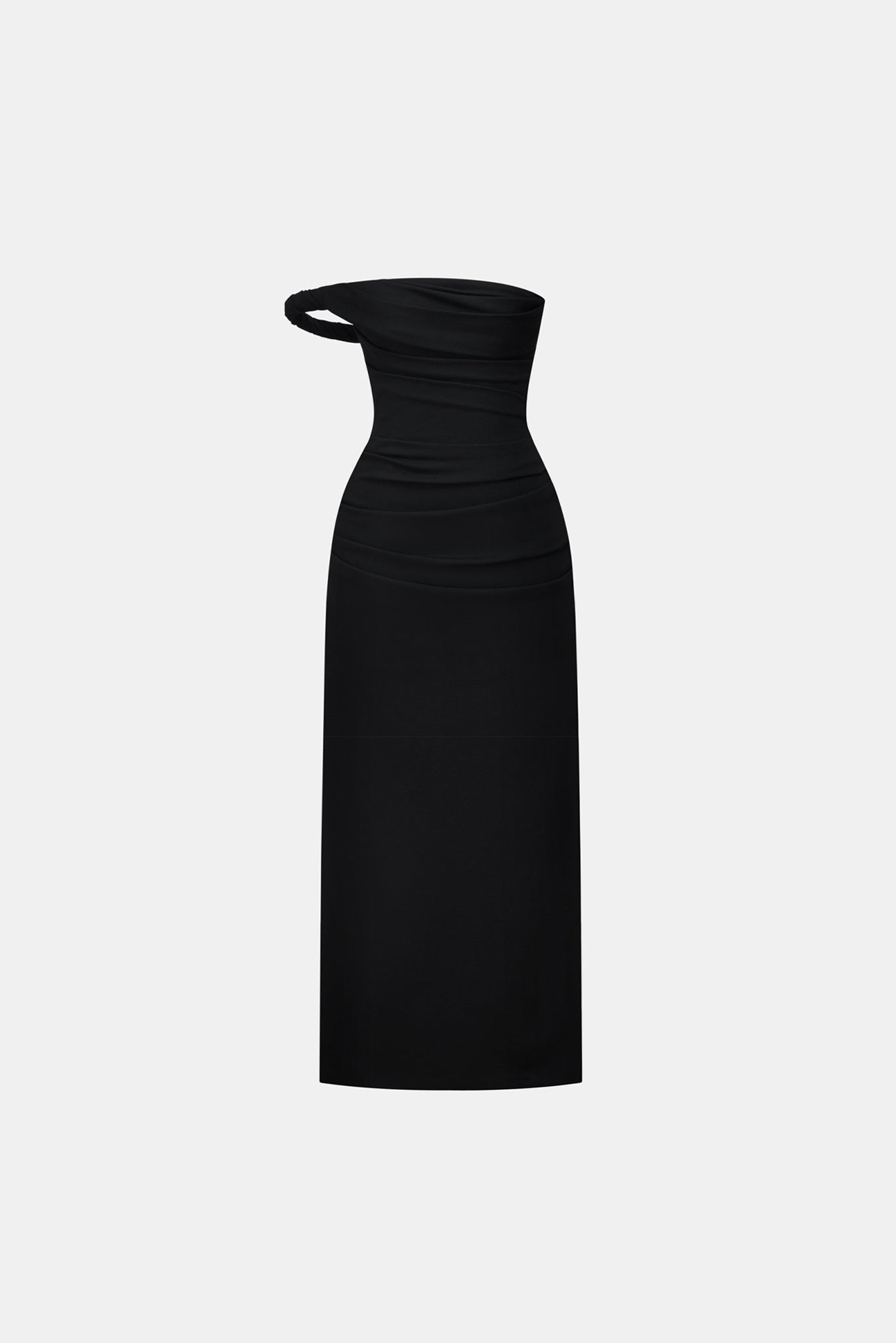 Black One-off Shoulder Draped Midi Dress - Montsand