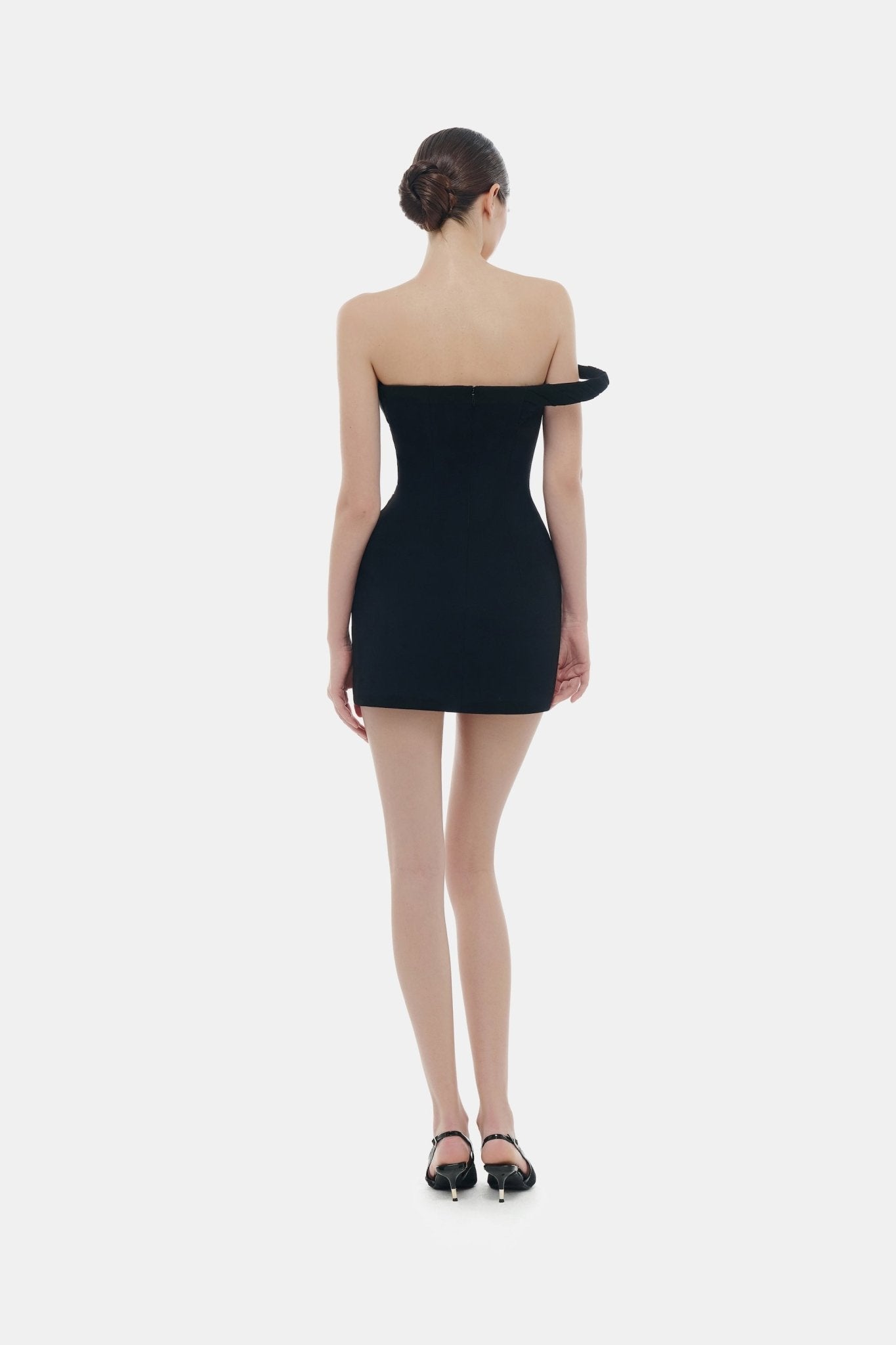 Black One-off Shoulder Draped Mini Dress XXL