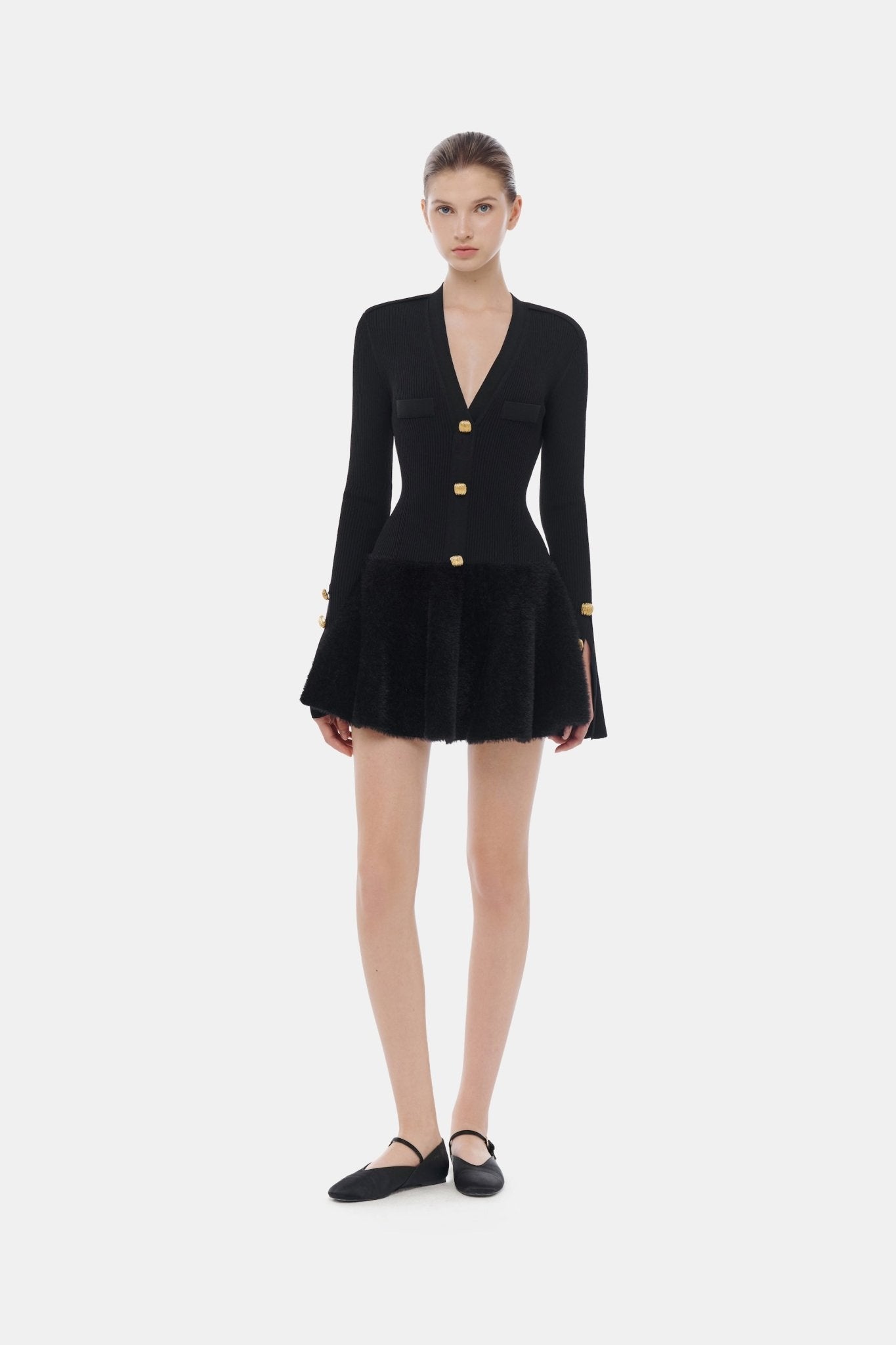 Black Ribbed Flared Mini Dress - Montsand